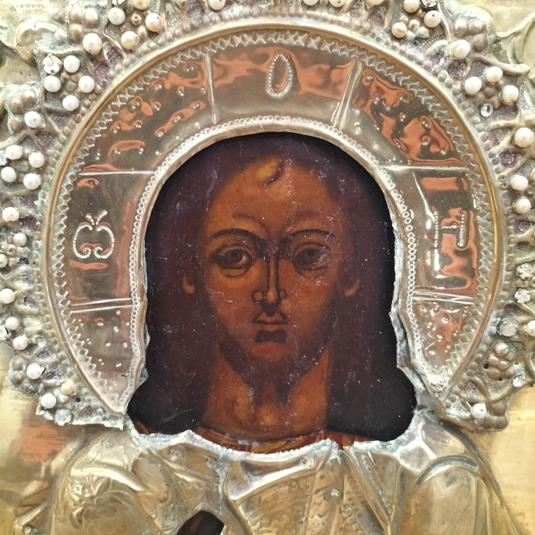Dorato Icone ortodosse russe raffiguranti Cristo, XIX secolo.