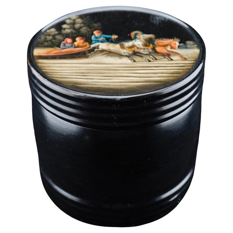 tobacco lacquer Russian Papier Mache and Lacquer Tobacco Box by Vishnyakov Factiory For  Sale at 1stDibs