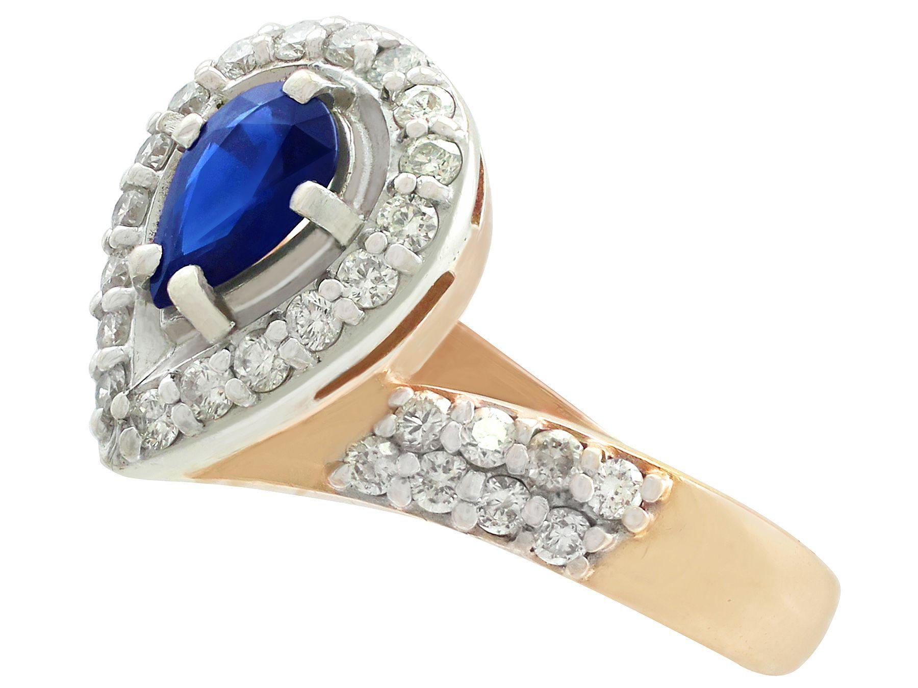 Russian Pear Cut Sapphire and Diamond Yellow Gold Cocktail Ring In Excellent Condition For Sale In Jesmond, Newcastle Upon Tyne
