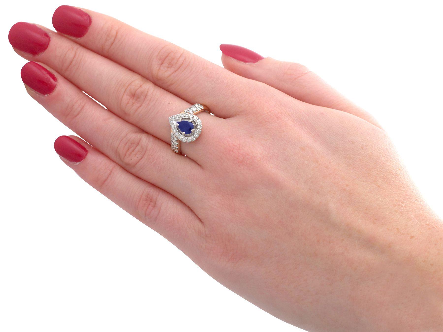 Russian Pear Cut Sapphire and Diamond Yellow Gold Cocktail Ring For Sale 1