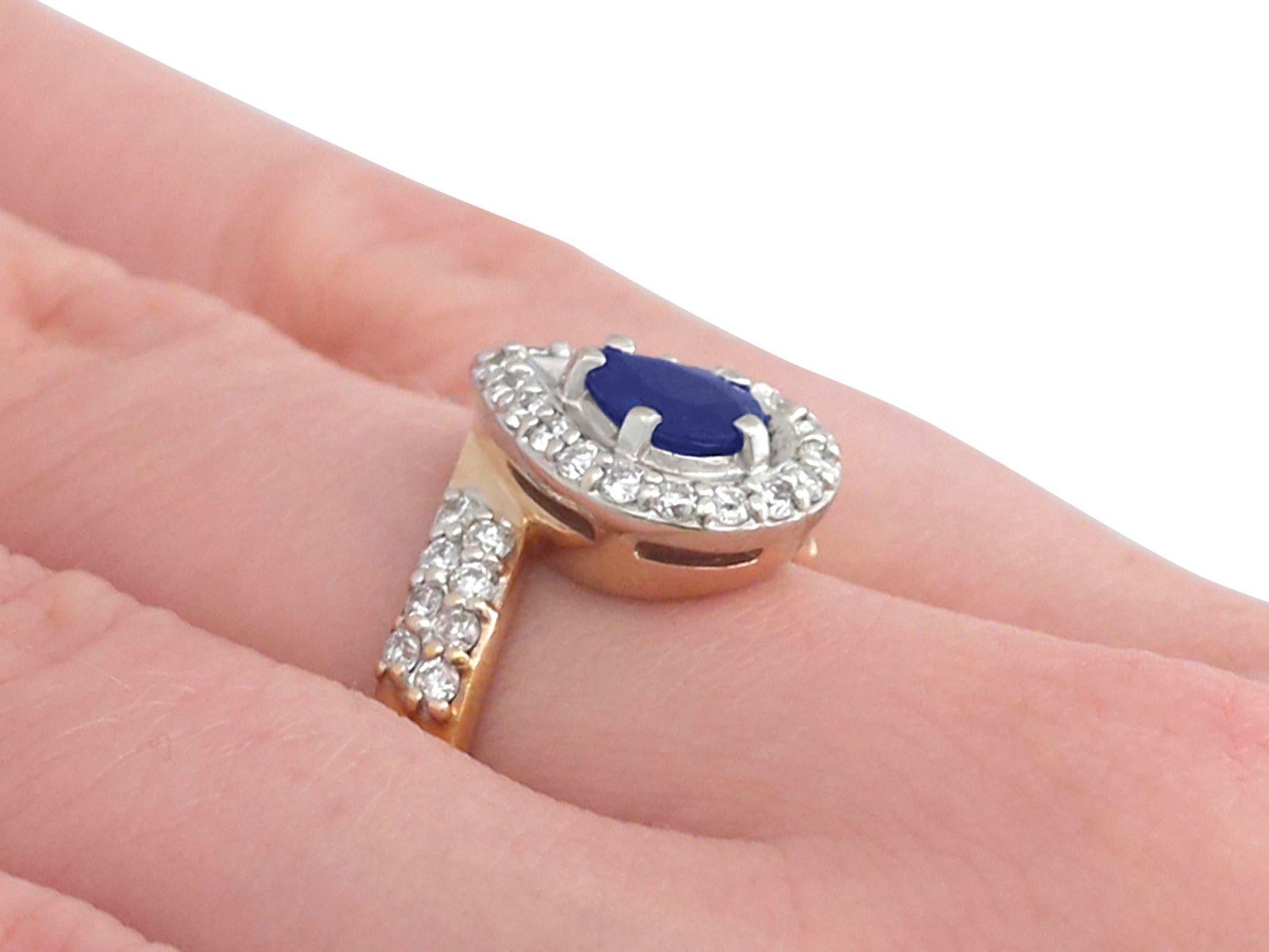 Russian Pear Cut Sapphire and Diamond Yellow Gold Cocktail Ring For Sale 2