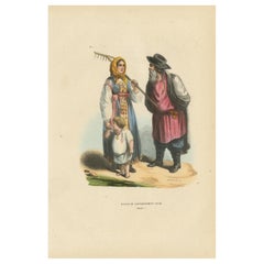 Russische Bauernfamilie, Regierung von Twer, Handkolorierte Lithographie, 1845
