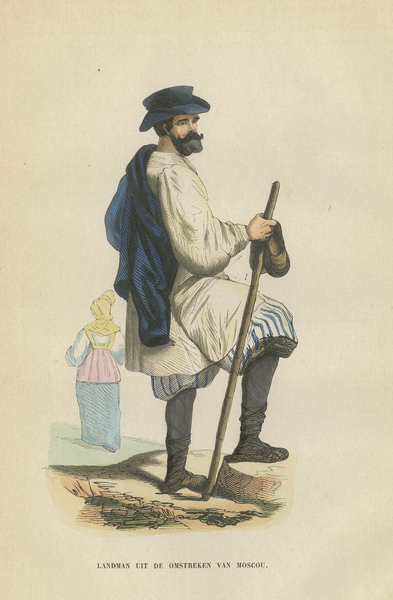 Russian Peasant from the Moscow Region - Antique Costume Lithograph, c.1852