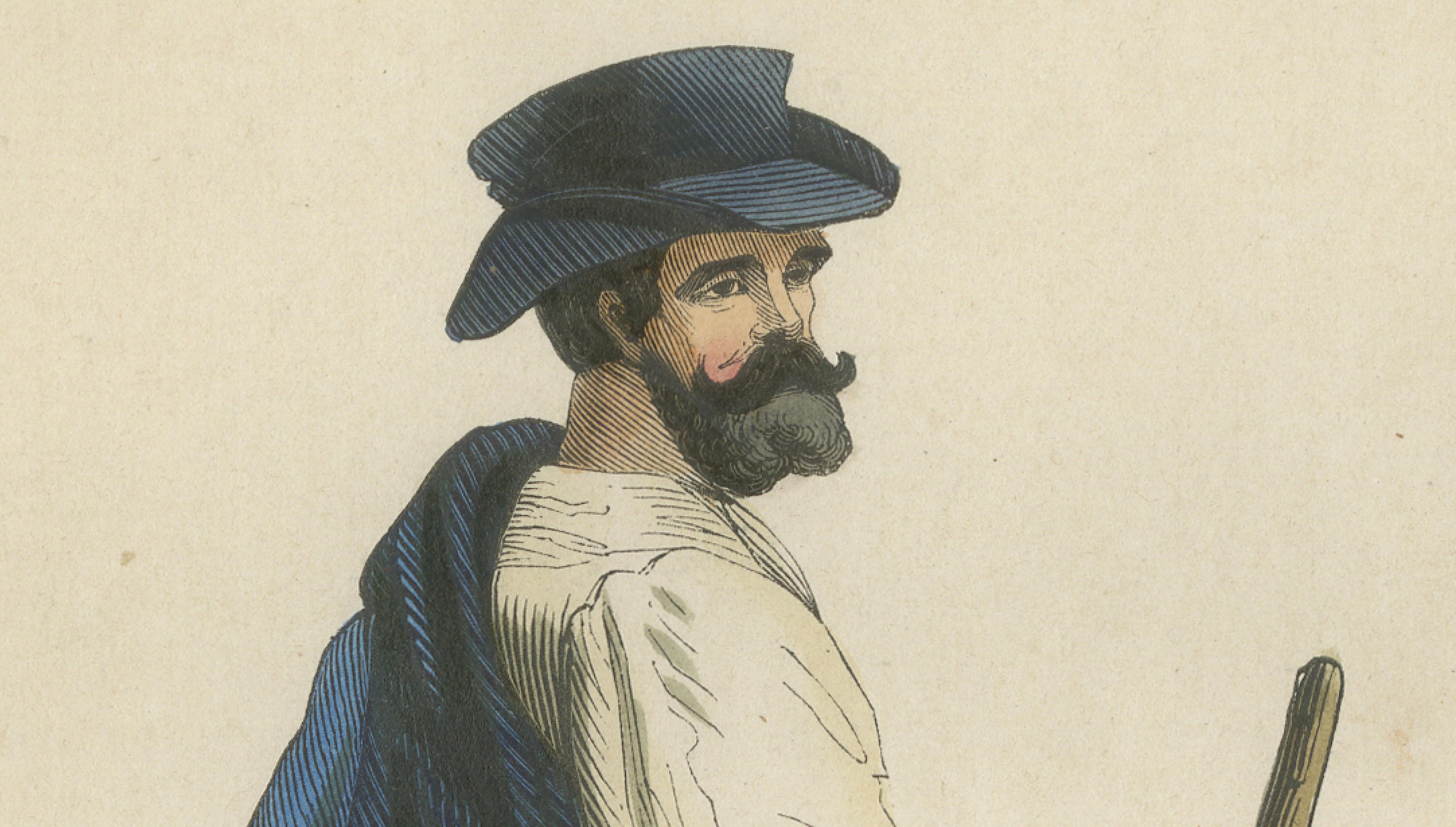 Russian Peasant from the Moscow Region - Antique Costume Lithograph, c.1852