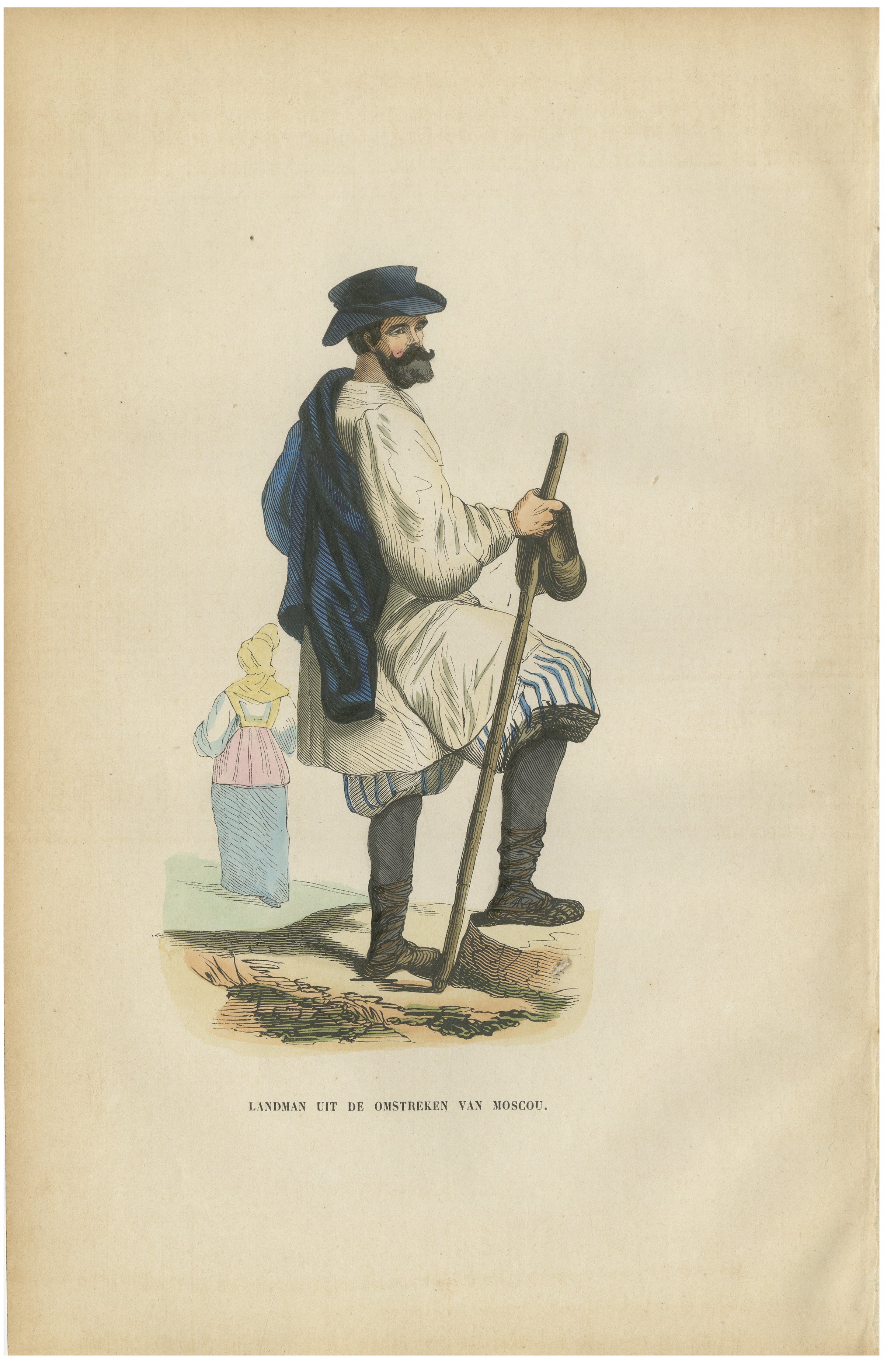 Russian Peasant from the Moscow Region - Antique Costume Lithograph, c.1852