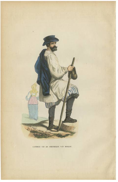 Russian Peasant from the Moscow Region - Antique Costume Lithograph, c.1852
