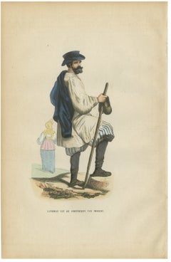Russian Peasant from the Moscow Region - Antique Costume Lithograph, c.1852