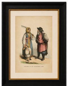 Russian Peasants from the Tver Governorate - Antique Costume Lithograph, c.1852