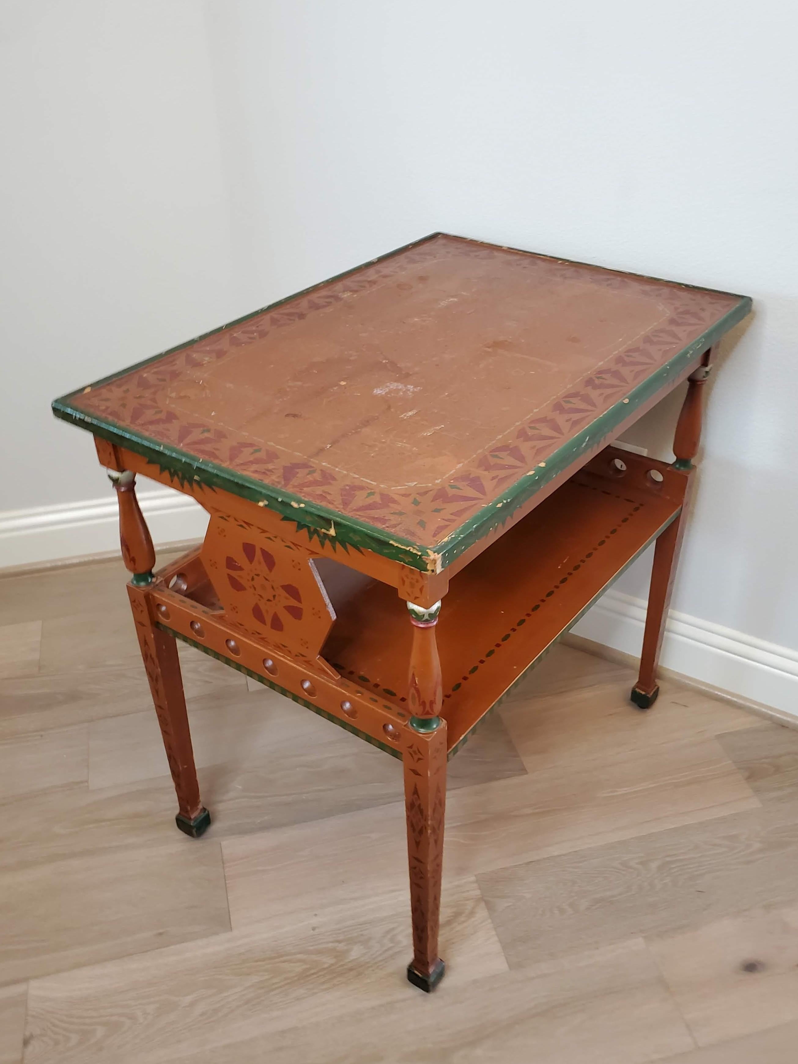 Russian Polychrome Folk Painted Two-Tier Rolling Tea Table Dessert Cart For Sale 4
