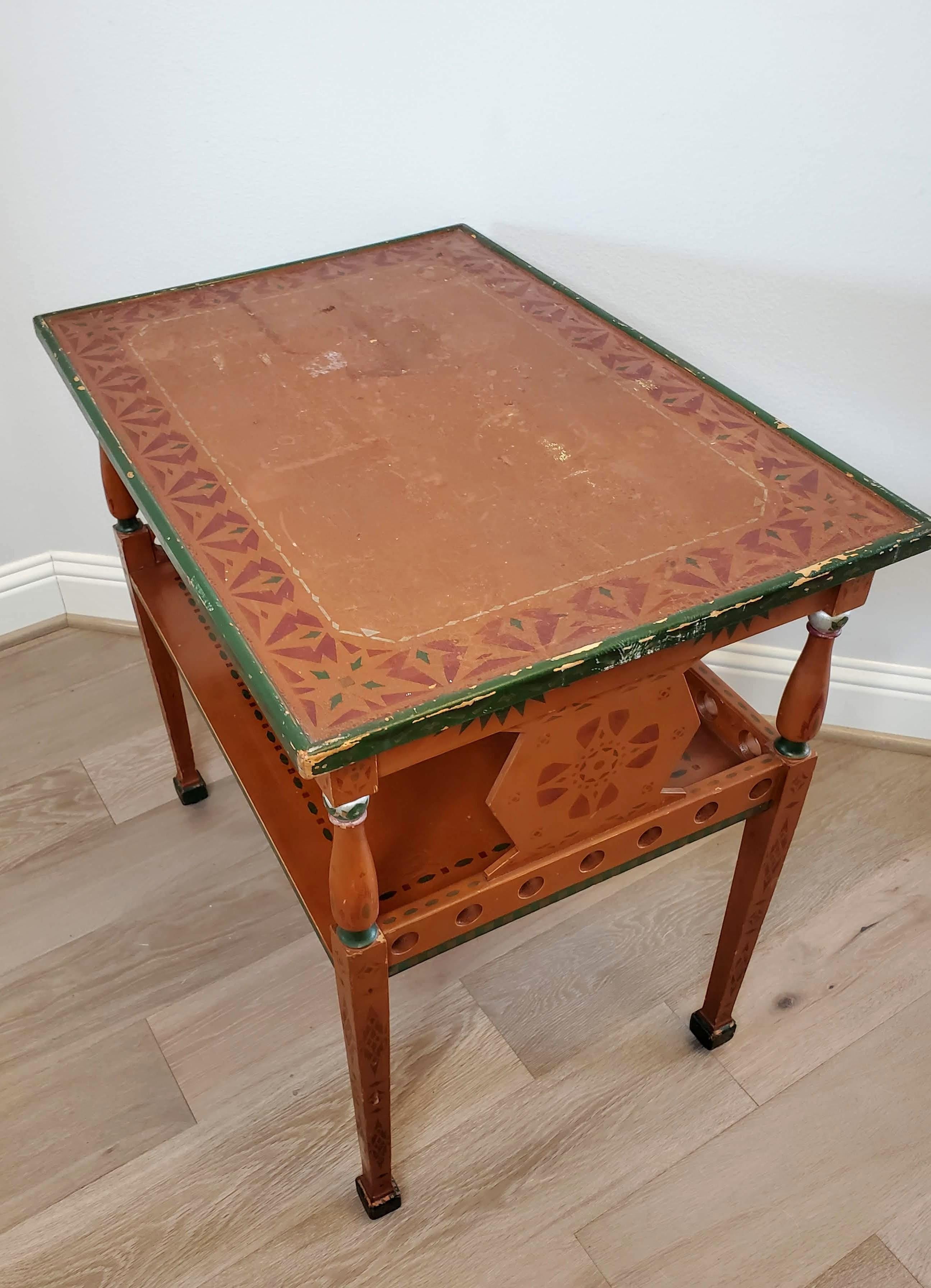Russian Polychrome Folk Painted Two-Tier Rolling Tea Table Dessert Cart For Sale 5