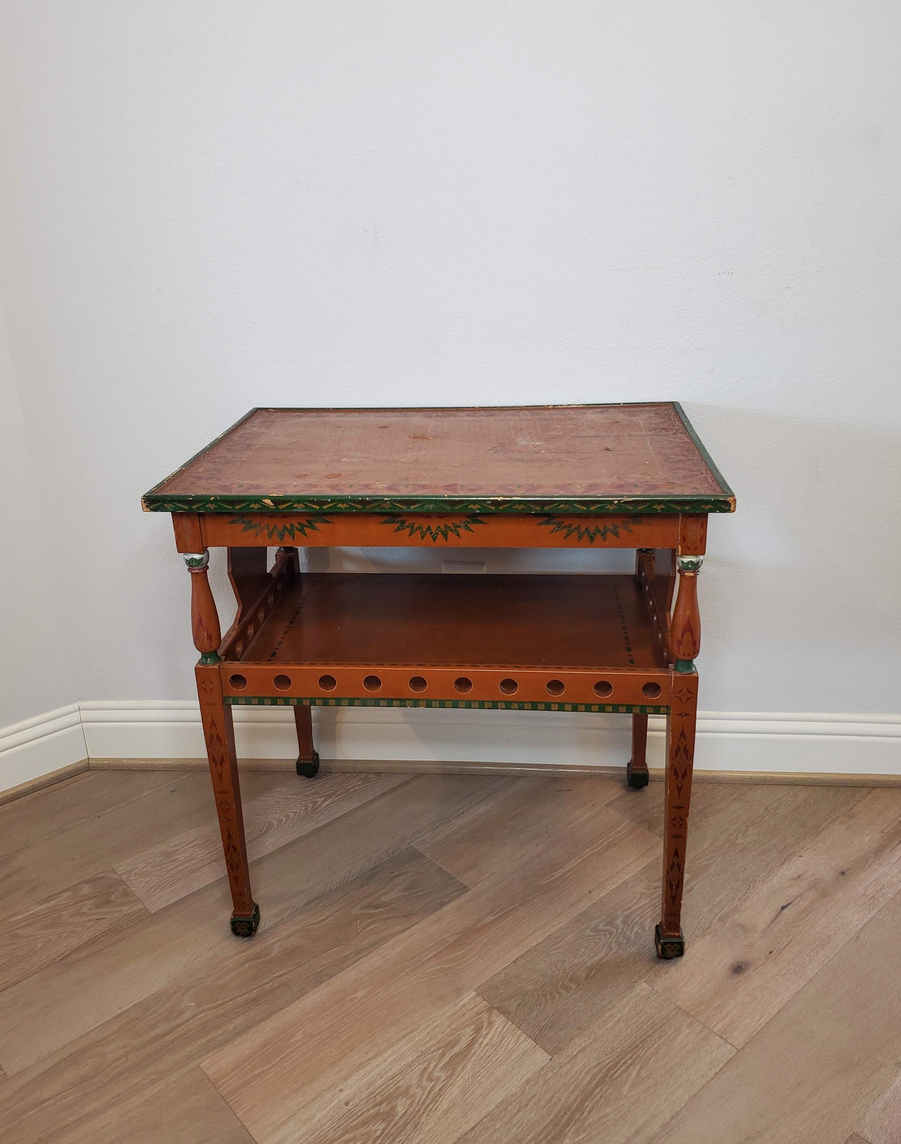Russian Polychrome Folk Painted Two-Tier Rolling Tea Table Dessert Cart For Sale 7