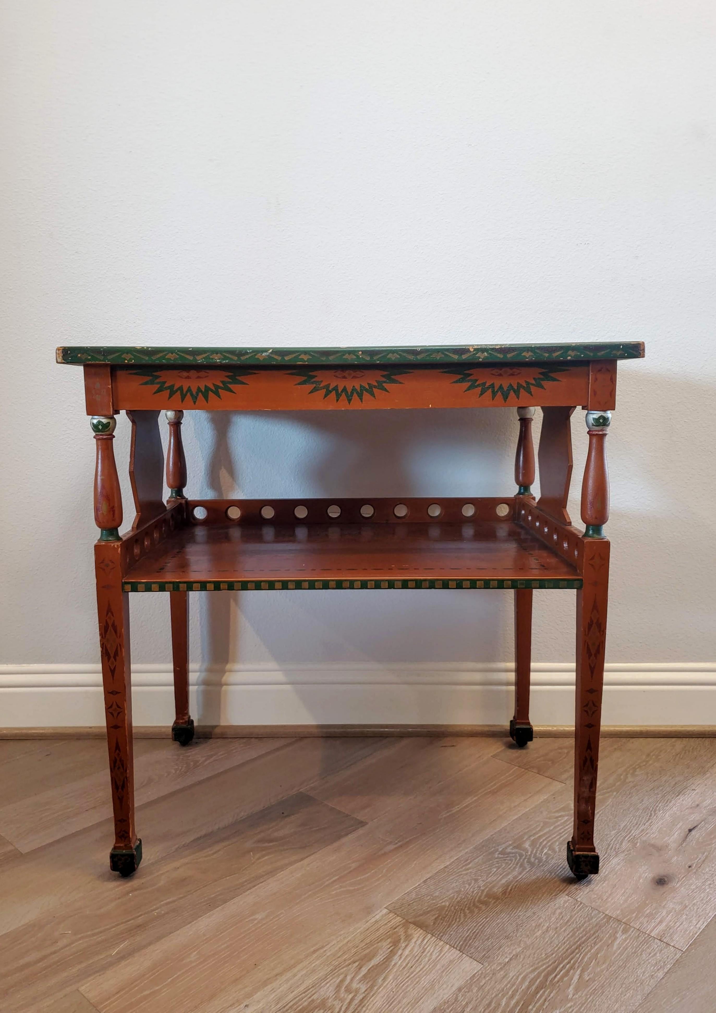 Russian Polychrome Folk Painted Two-Tier Rolling Tea Table Dessert Cart For Sale 9
