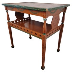 Russian Polychrome Folk Painted Two-Tier Rolling Tea Table Dessert Cart