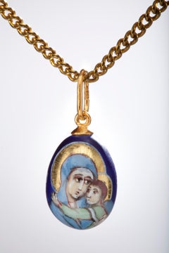 Russian Porcelain Easter Egg Pendant of the Mother God Pskovskaya, St Petersburg
