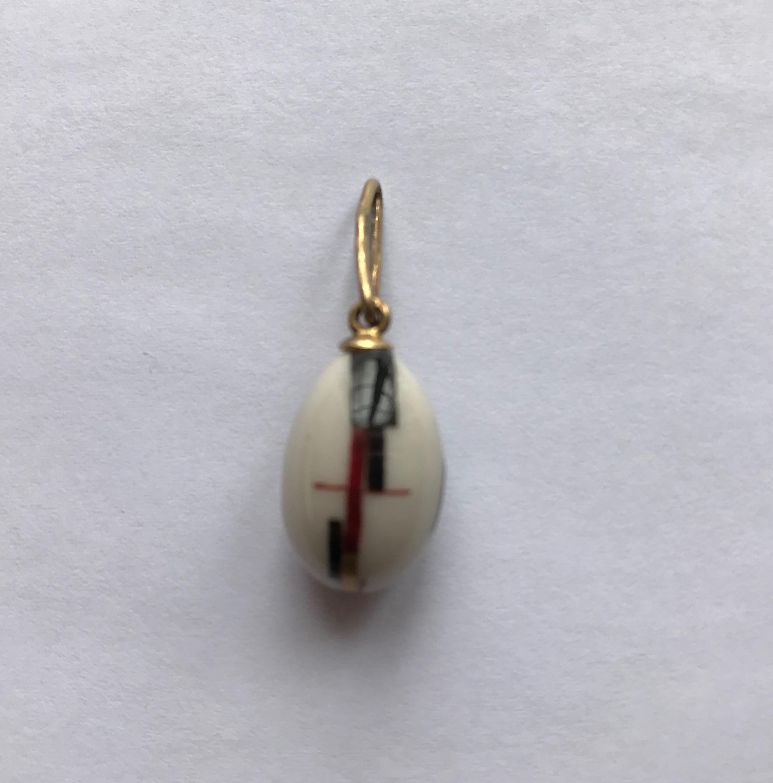 Russian Porcelain Mask Miniature Egg Pendant, Style of Malevich, 21st Century In New Condition For Sale In St. Catharines, ON