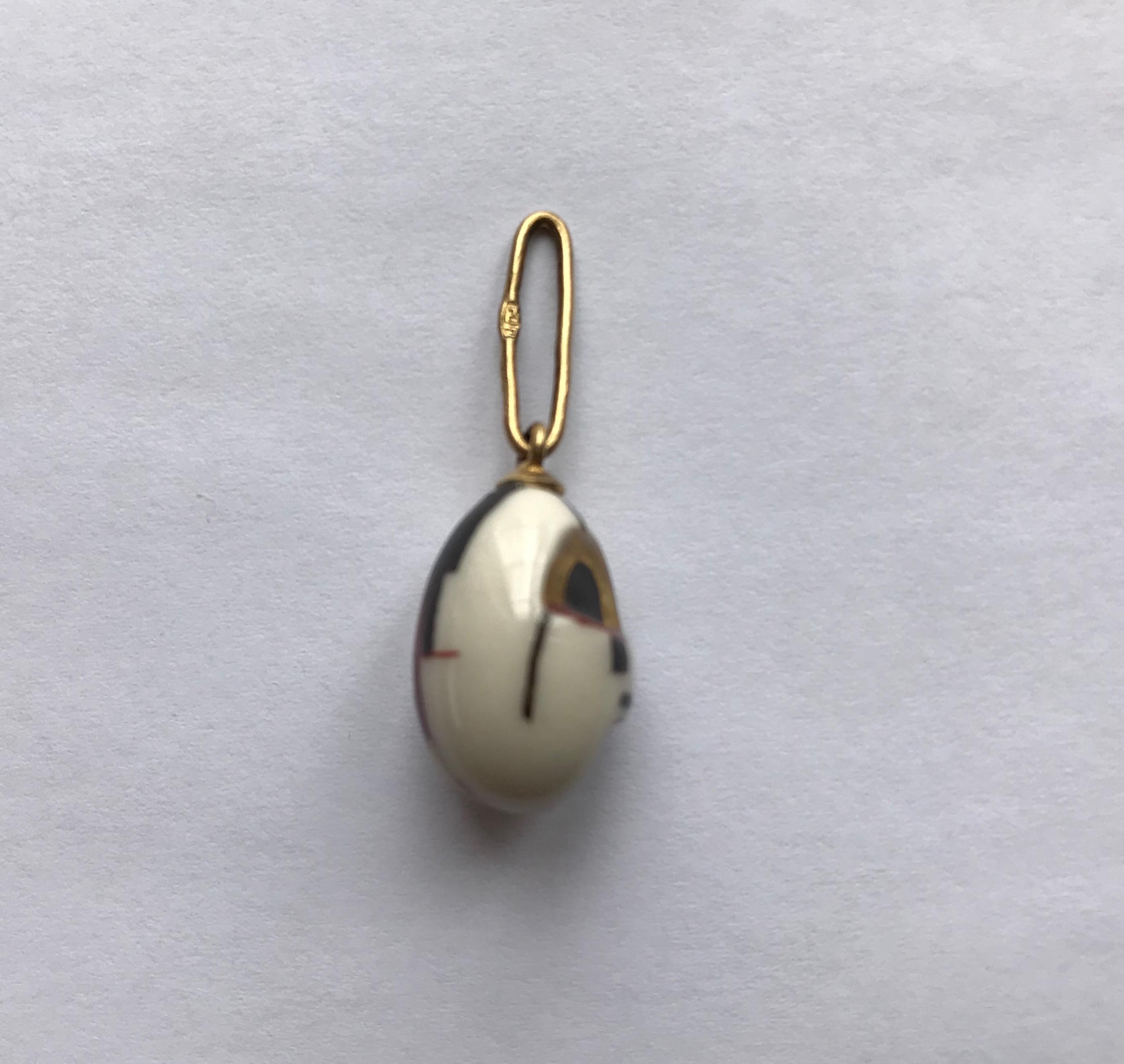 Women's or Men's Russian Porcelain Mask Miniature Egg Pendant, Style of Malevich, 21st Century For Sale