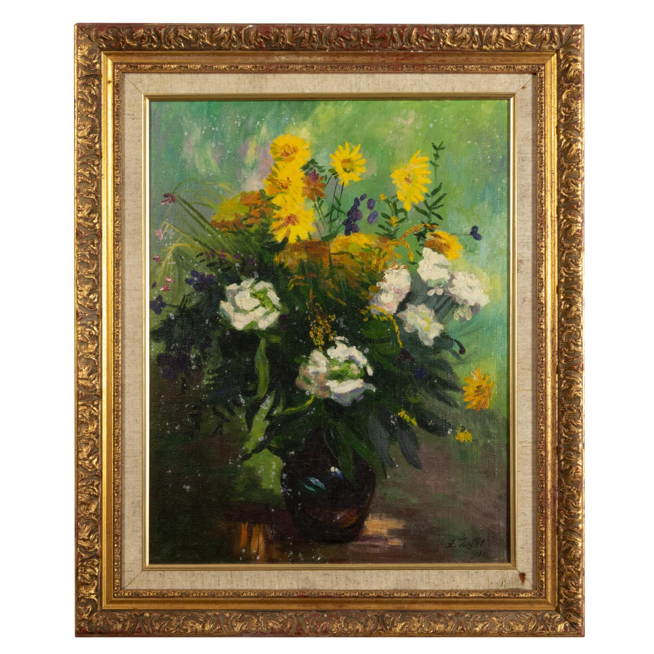 Russisches postimpressionistisches Gemälde, „Herbstblumen“, 19. Jahrhundert