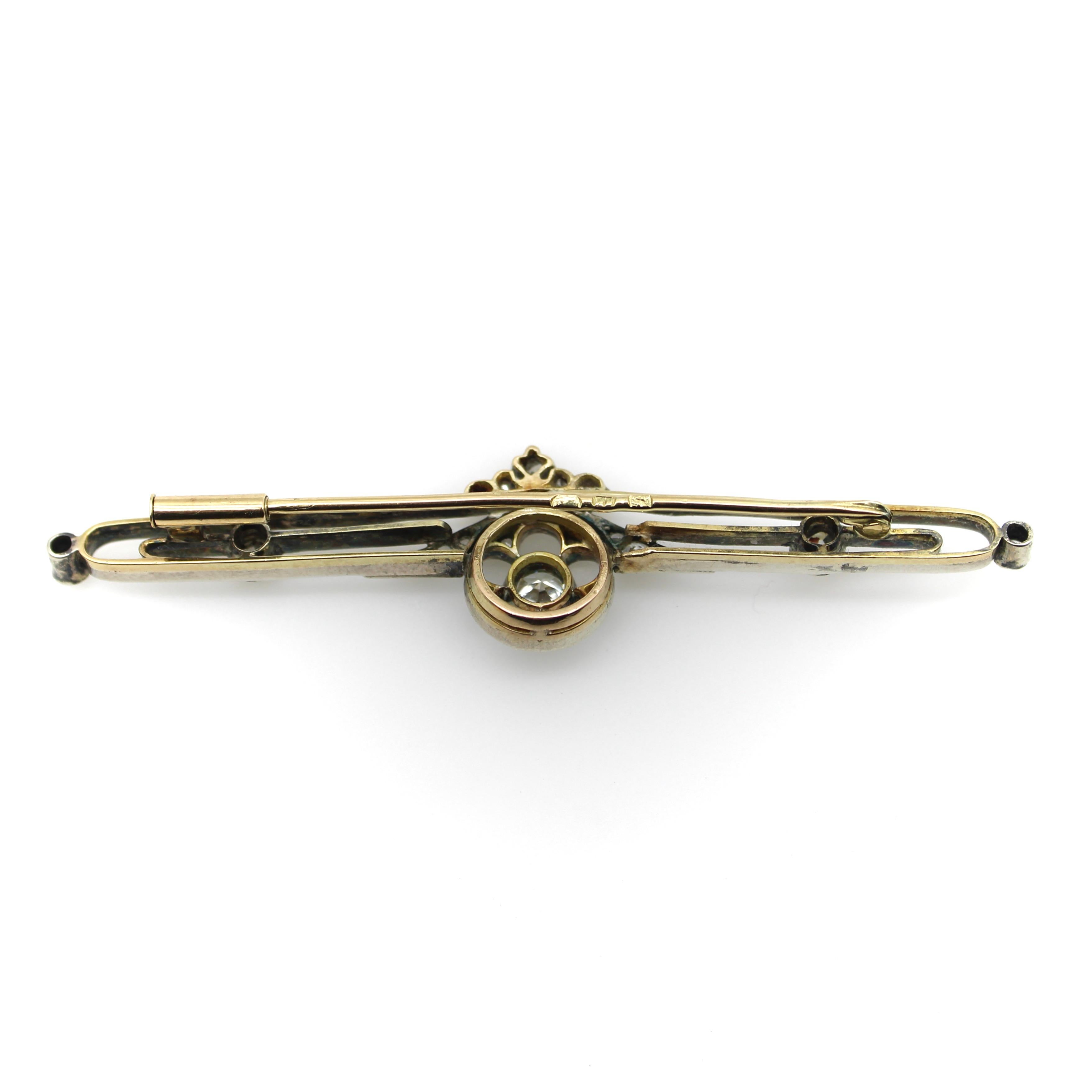 Russian Pre-Revolutionary 14K Gold and Diamond Bar Pin  For Sale 1