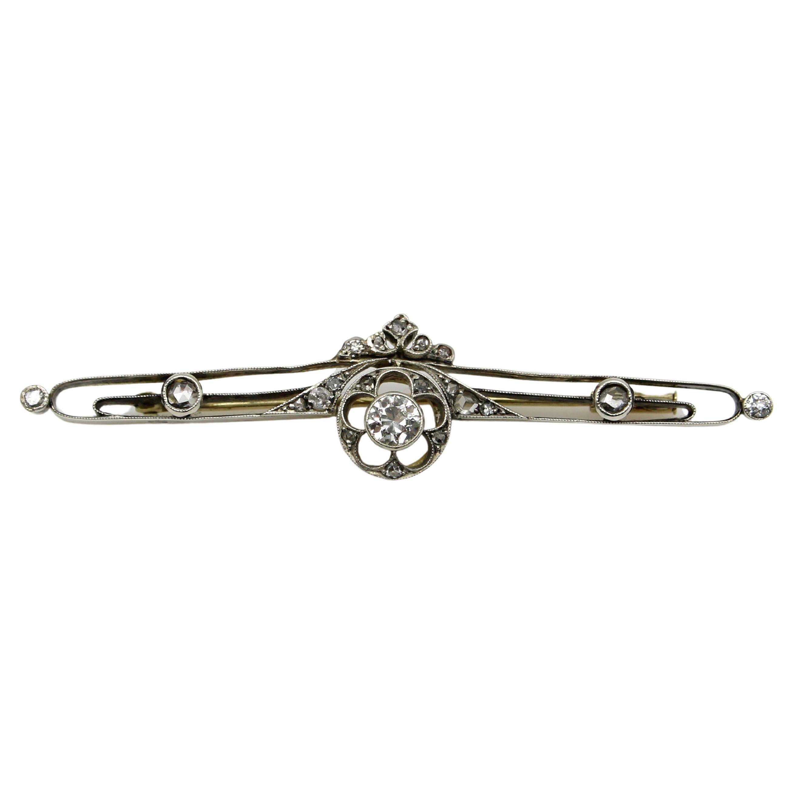 Russian Pre-Revolutionary 14K Gold and Diamond Bar Pin  For Sale