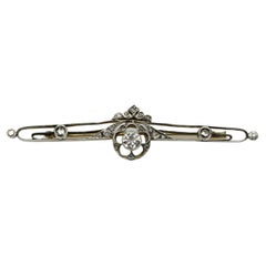 Antique Russian Pre-Revolutionary 14K Gold and Diamond Bar Pin 