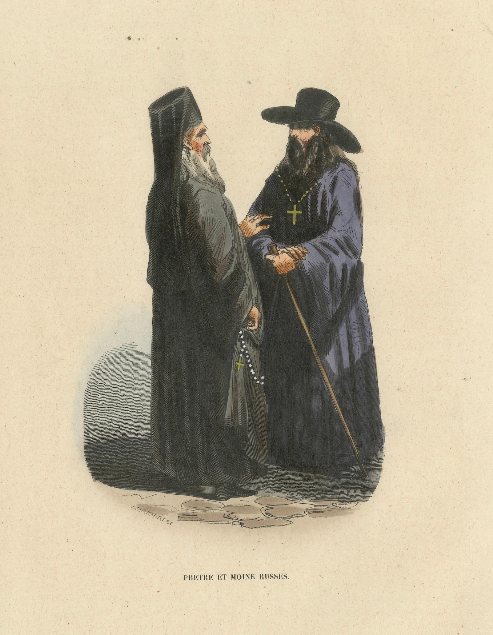 Russian Priest and Monk – Hand-Coloured Lithograph, c.1845