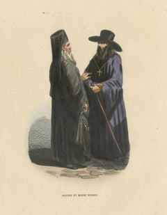 Russian Priest and Monk – Hand-Coloured Lithograph, c.1845
