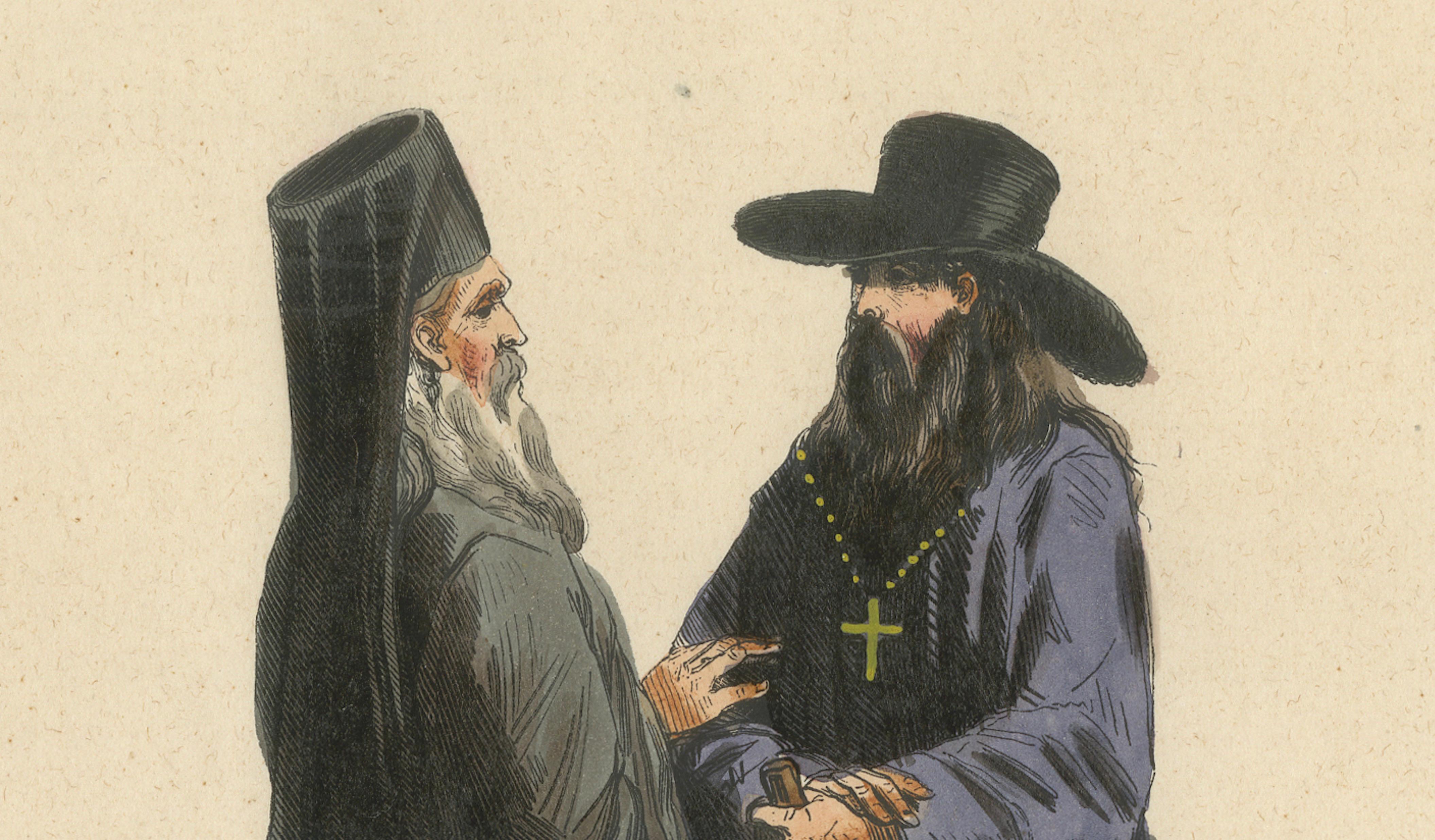Russian Priest and Monk – Hand-Coloured Lithograph, c.1845