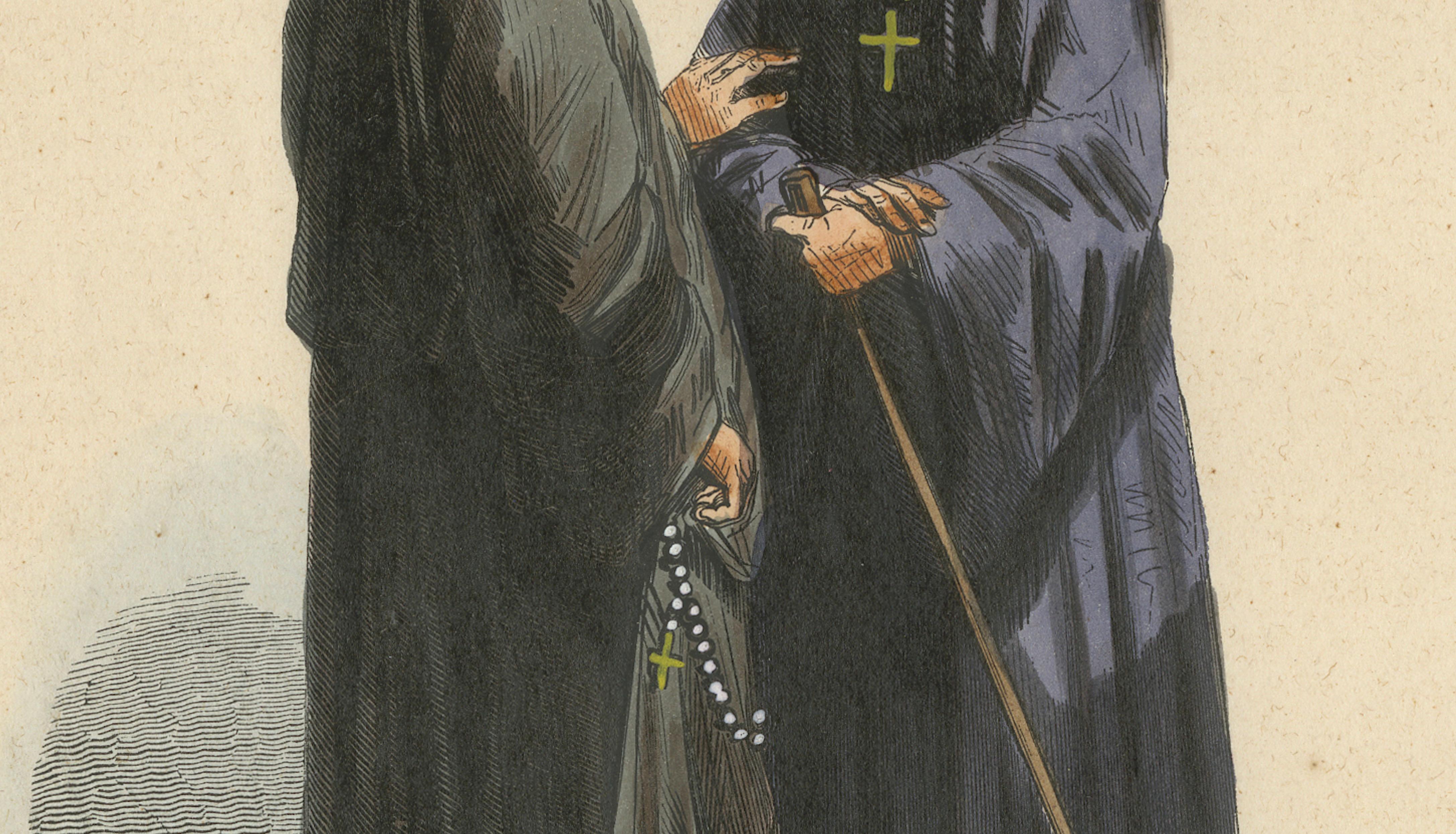 Russian Priest and Monk – Hand-Coloured Lithograph, c.1845