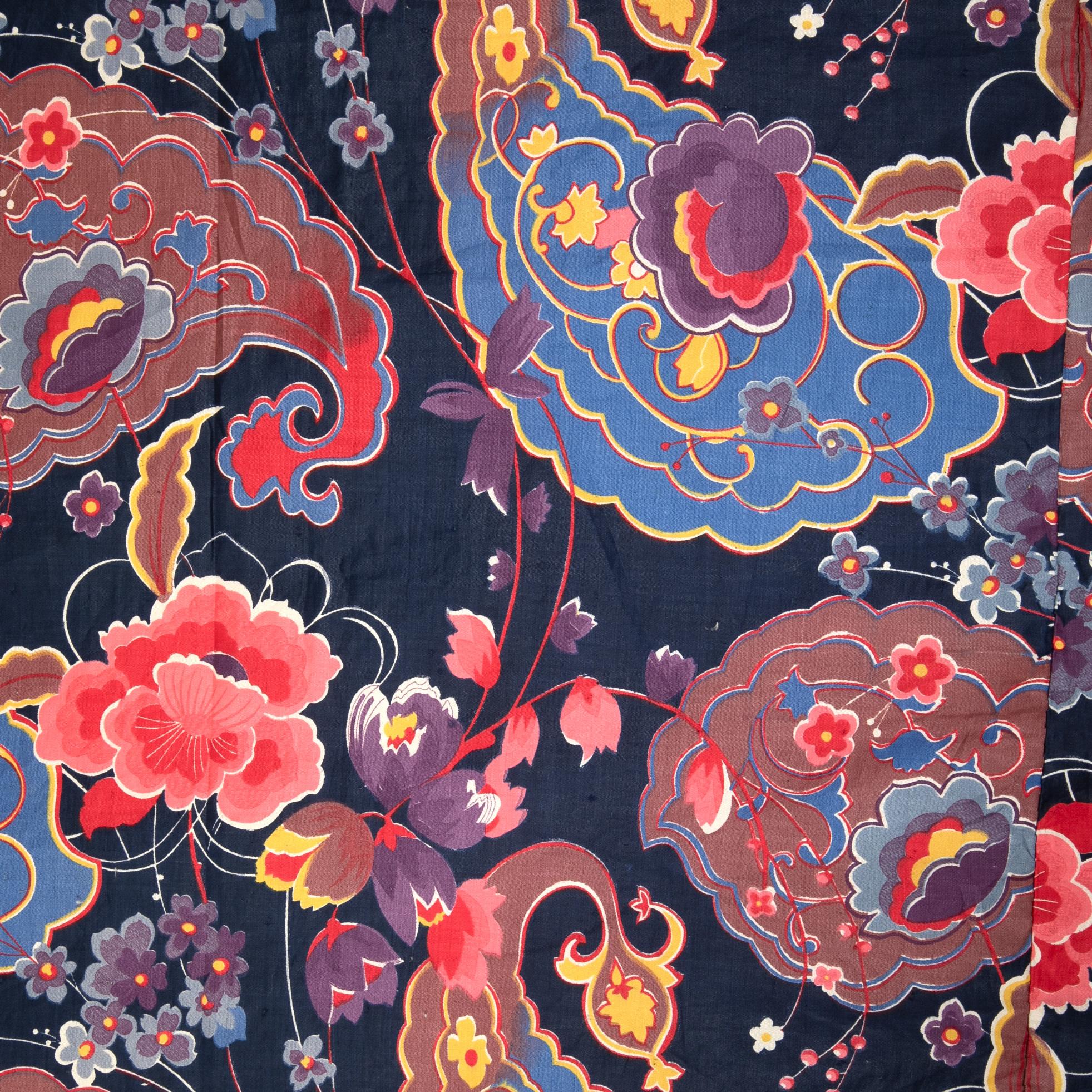 Mid-Century Modern Russian Printed Cotton Fabric Panel, First Half of the 20th Century