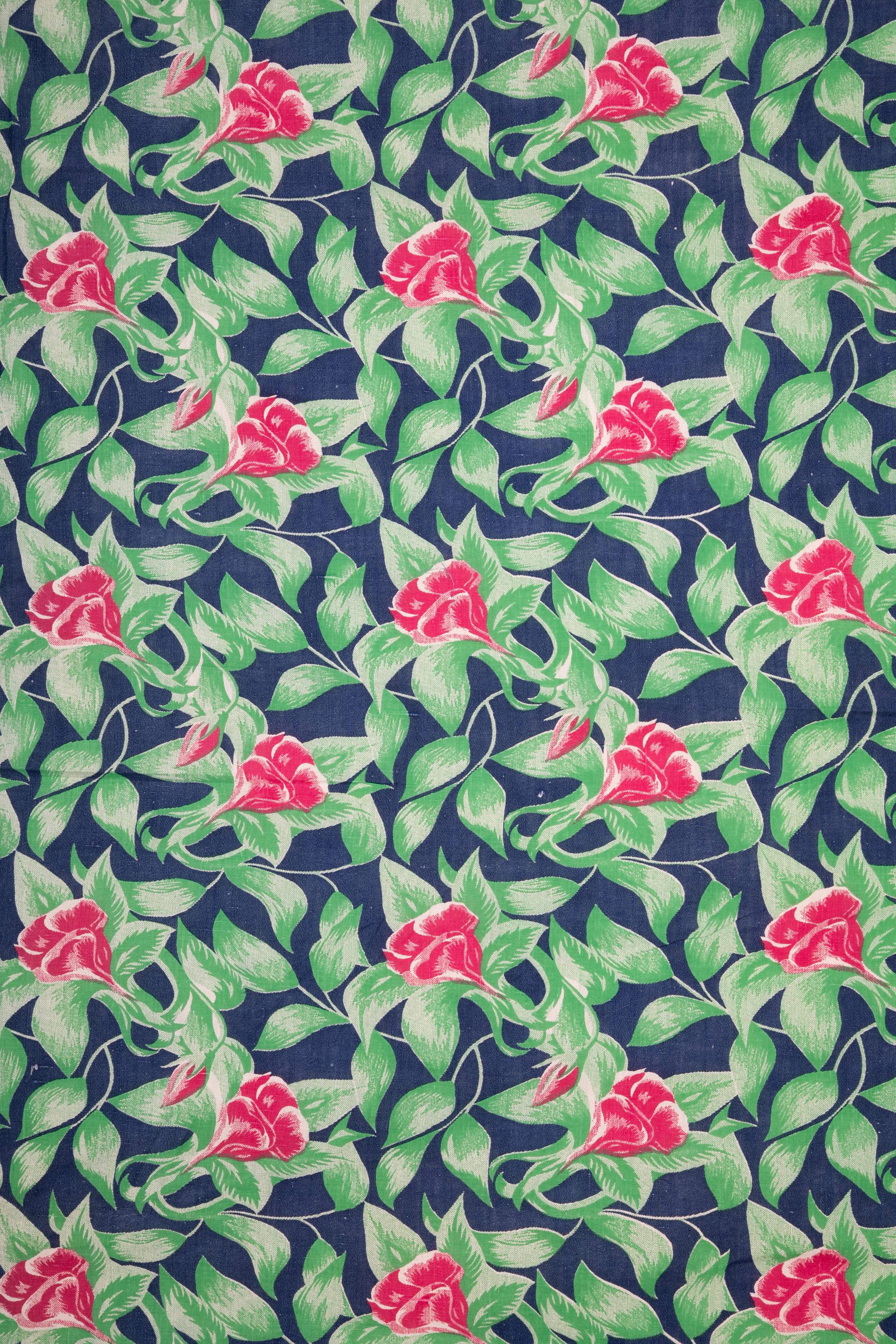 Mid-Century Modern Russian Printed Cotton Fabric Panel, Mid-20th Century or Earlier For Sale