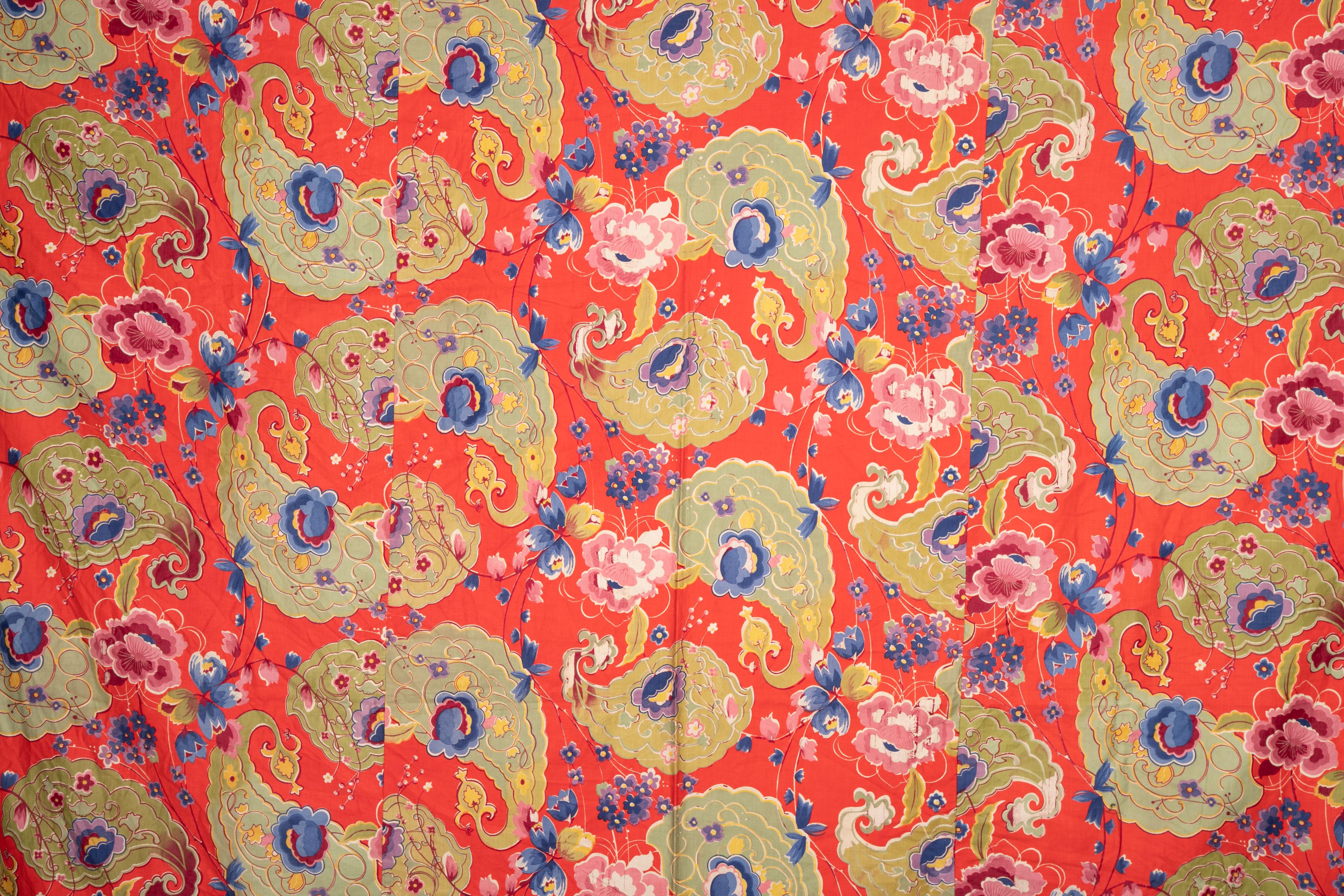 Woven Russian Printed Cotton Fabric Panel, Mid-20th Century or Earlier For Sale