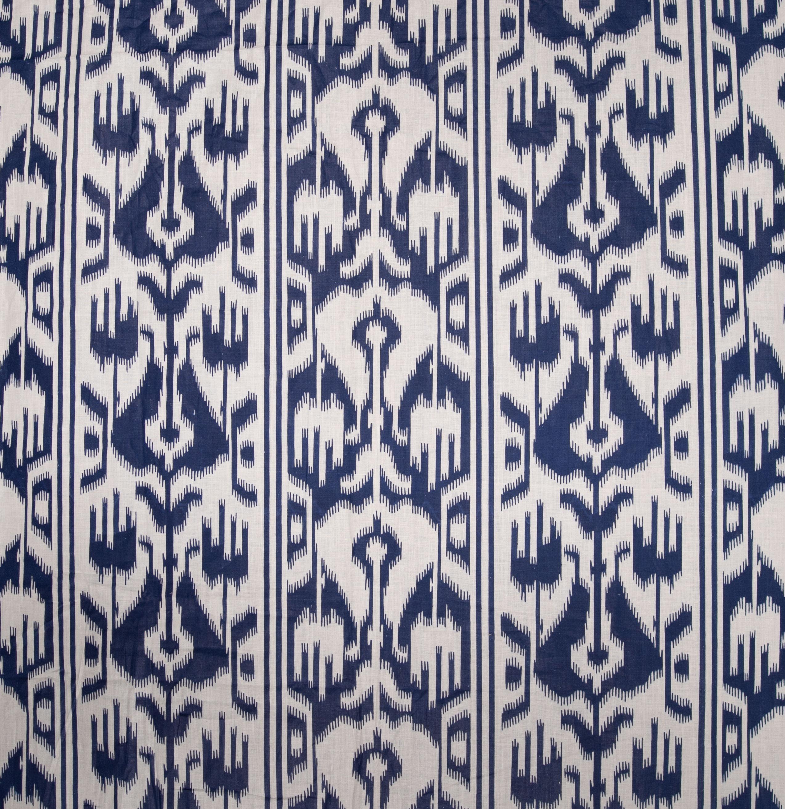 Russian Printed Ikat Design Cotton Fabric Panel, Mid-20th Century or Earlier For Sale 2
