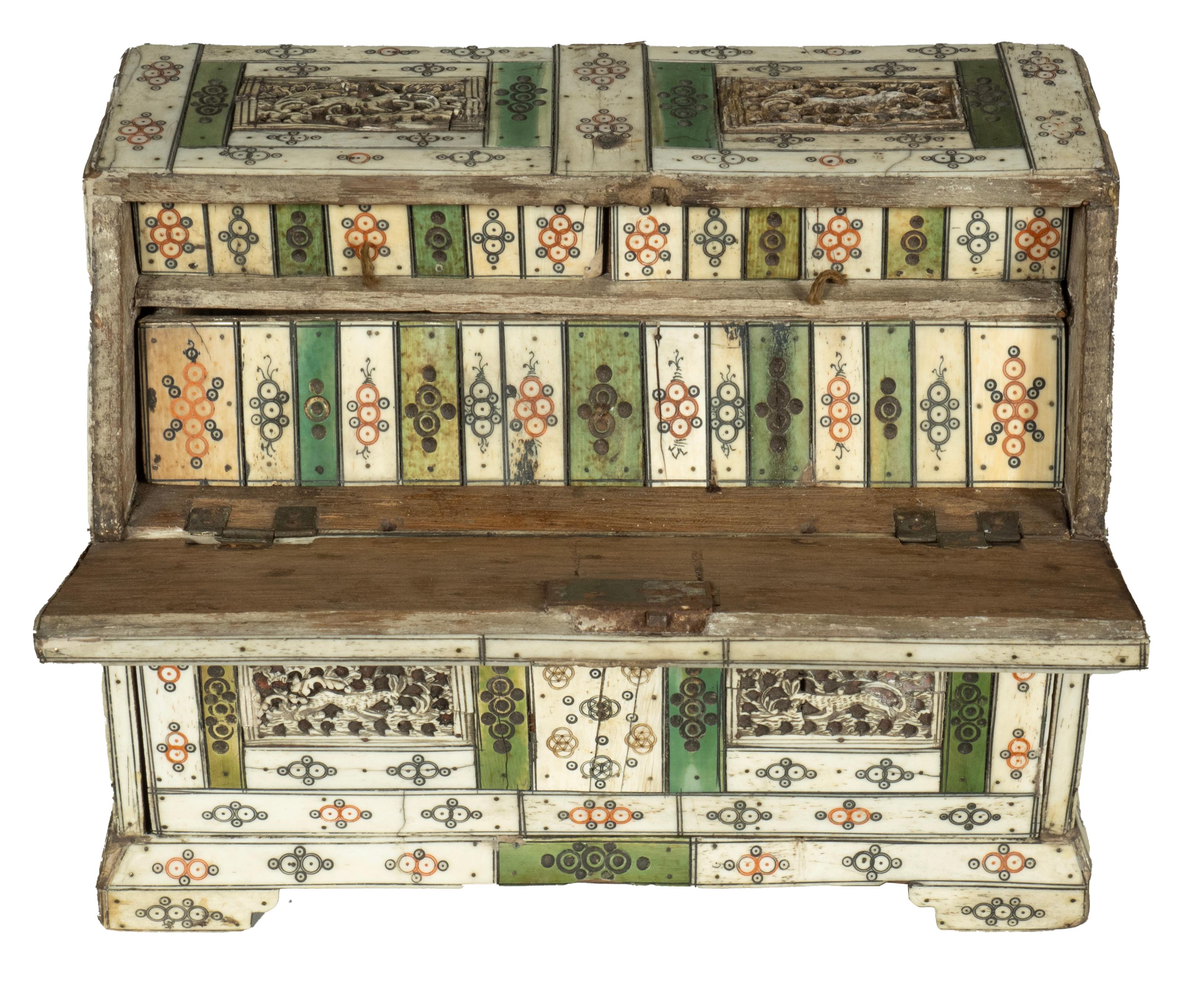 Russian Prisoner Of War Carved Bone Miniature Desk For Sale 8
