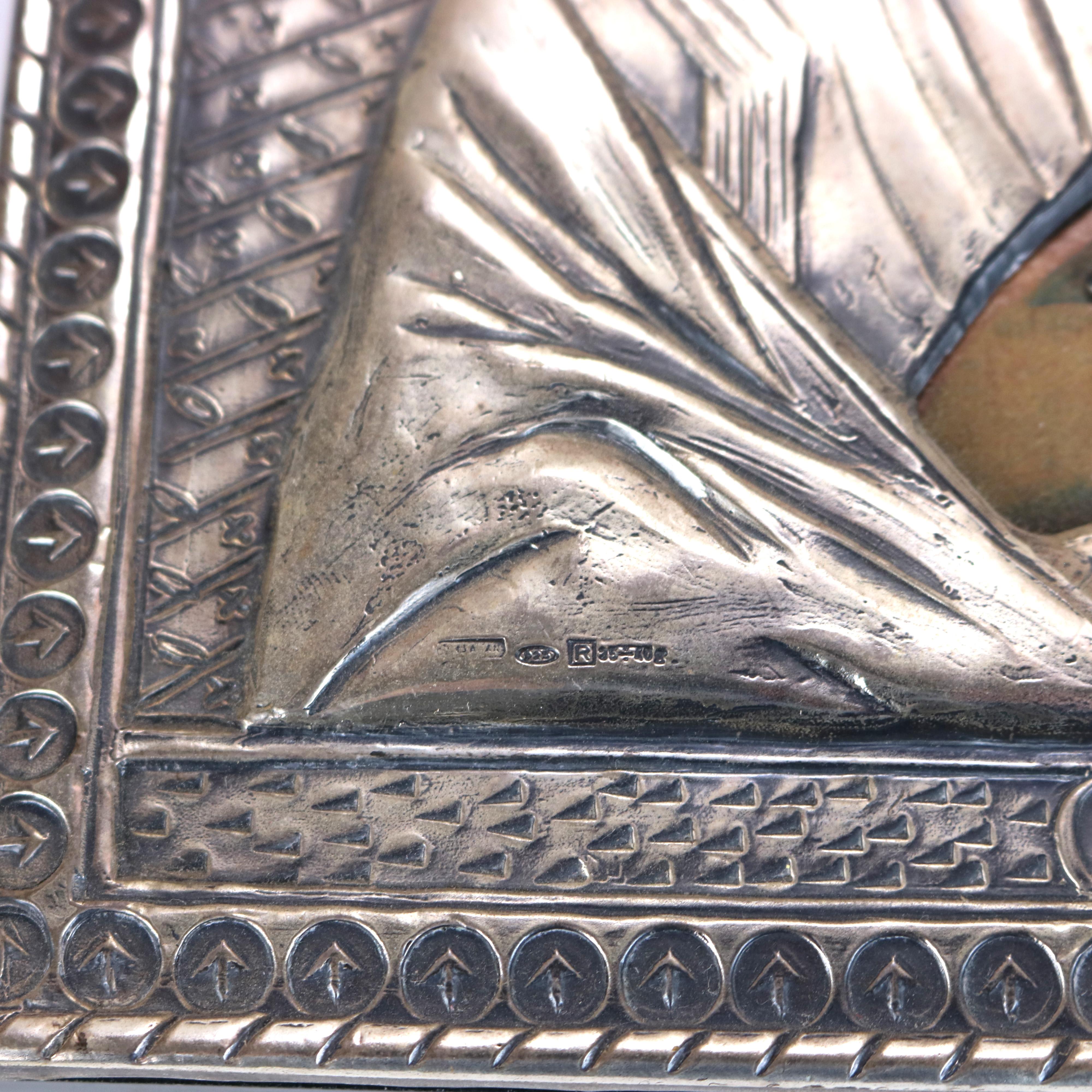 Russian Religious Icon Portrait of Jesus Encased in Sterling Silver 20thC For Sale 4