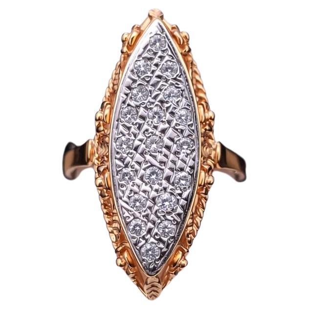 Bague russe en or jaune 14K avec diamants Taille 7 en vente