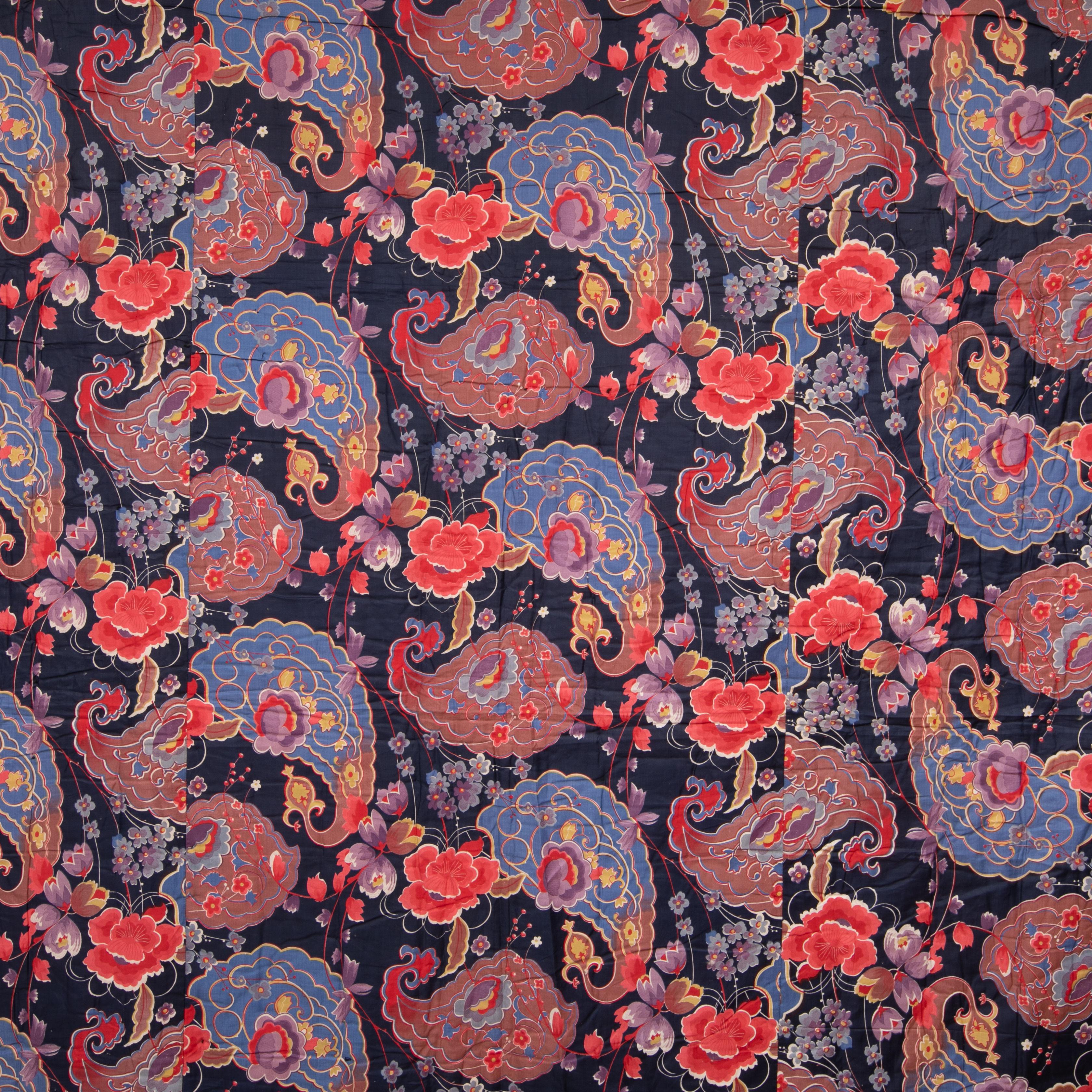 Mid-Century Modern Russian Roller Printed Cotton Fabric Panel, Mid-20th Century or Earlier For Sale