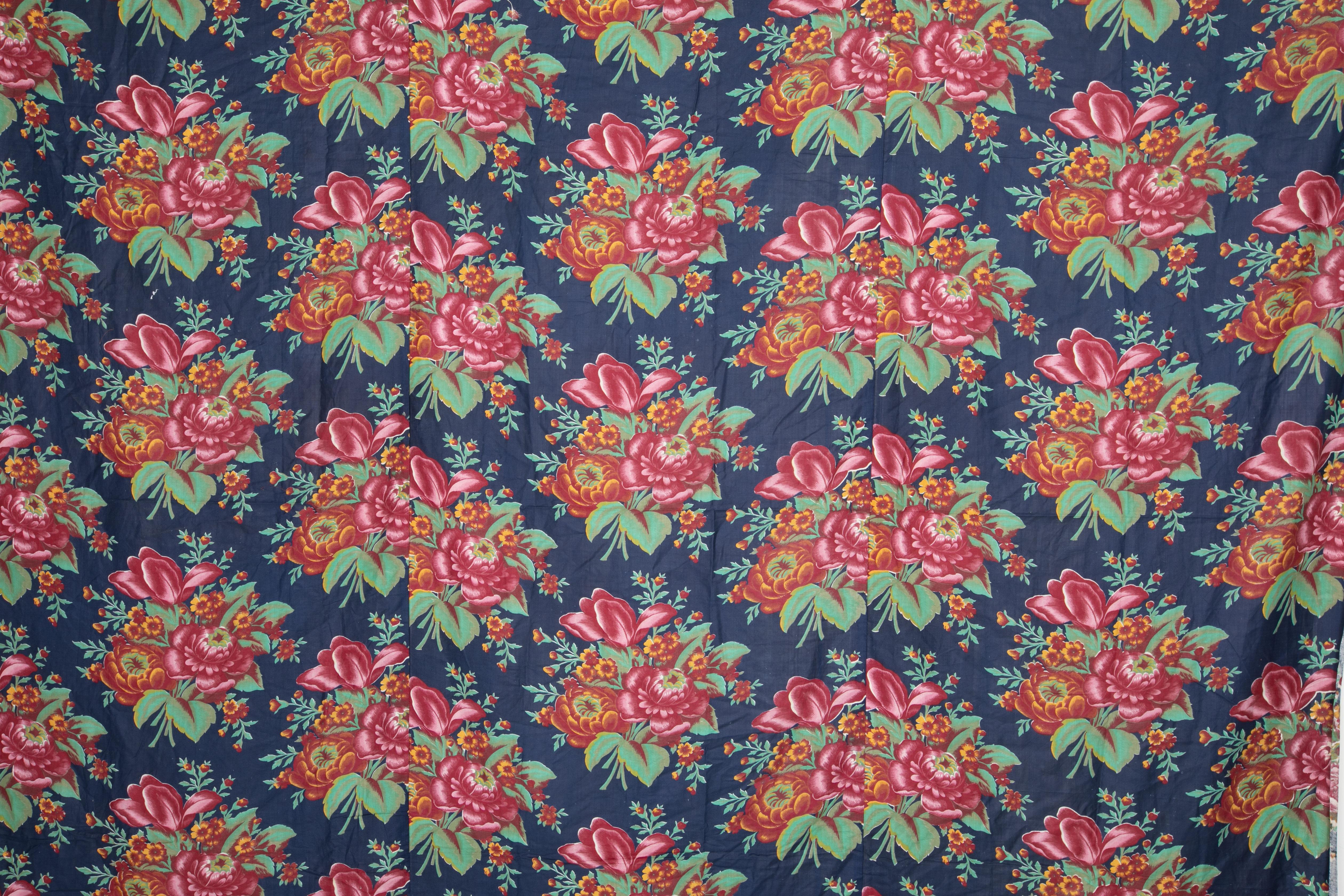 Mid-Century moderno Pannello in tessuto di cotone stampato a rullo russo, metà del XX secolo o precedente in vendita