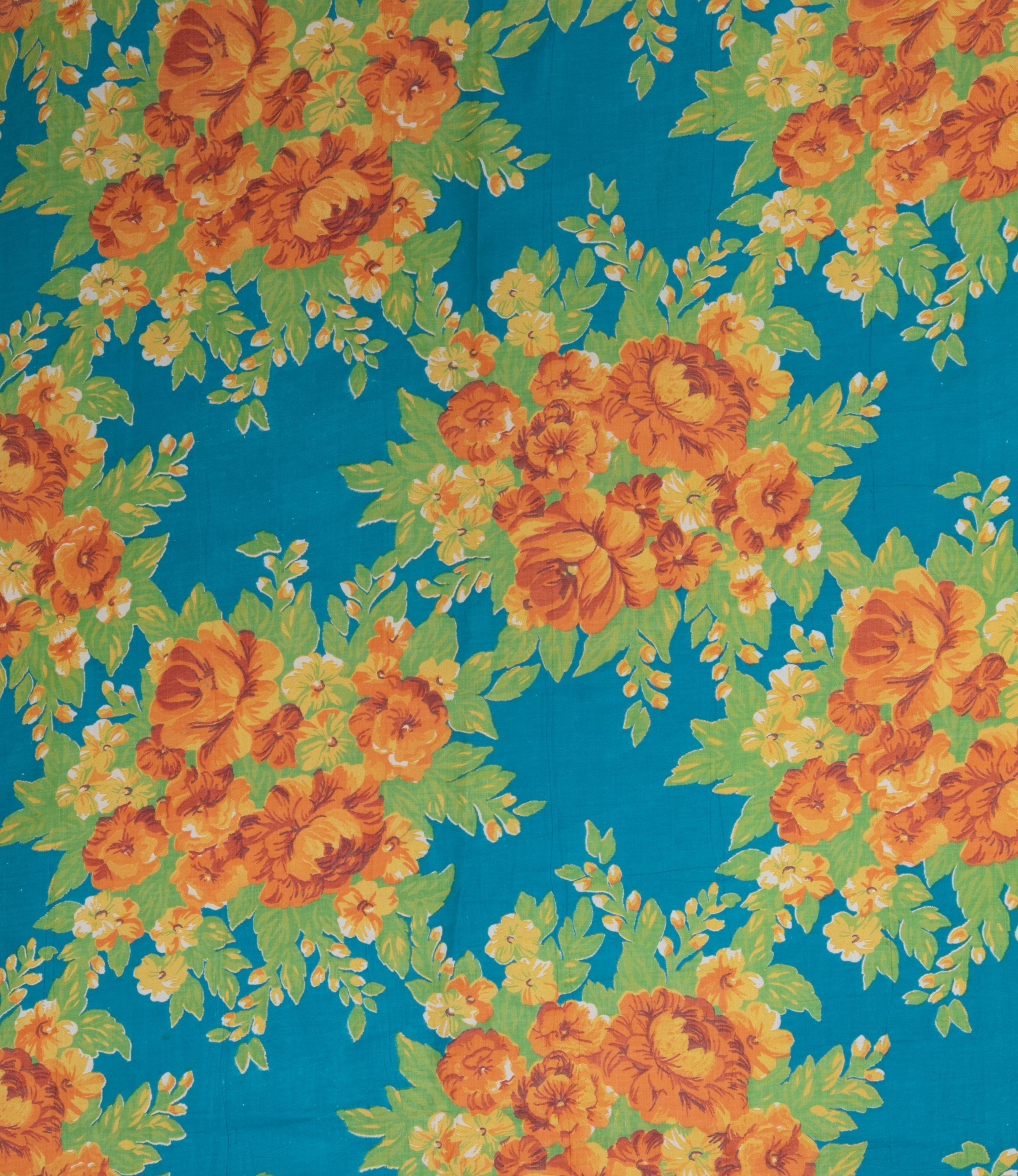 Mid-Century Modern Russian Roller Printed Cotton Fabric Panel, Mid-20th Century or Earlier For Sale