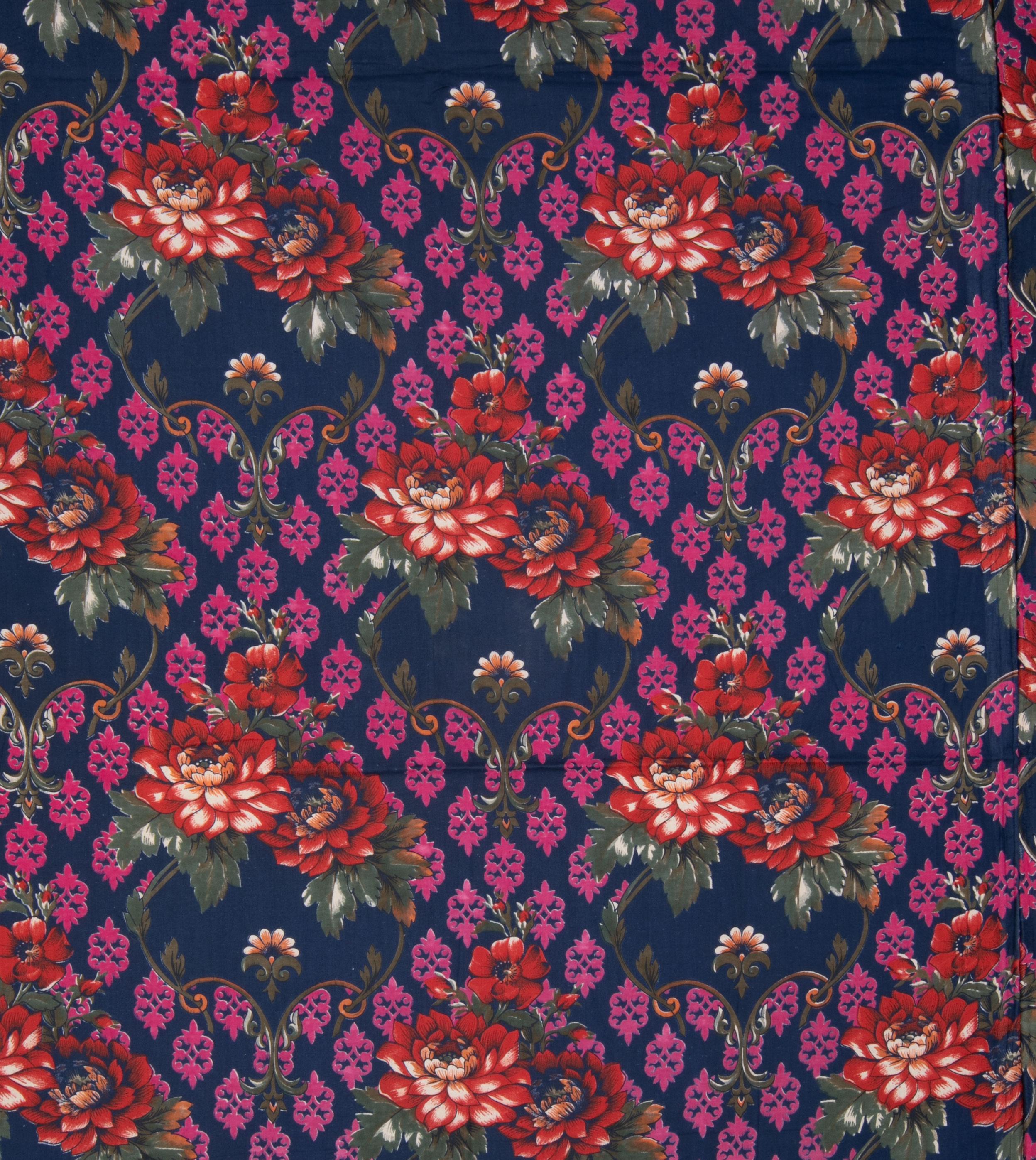 Mid-Century Modern Russian Roller Printed Cotton Fabric Panel, Mid-20th Century or Earlier For Sale