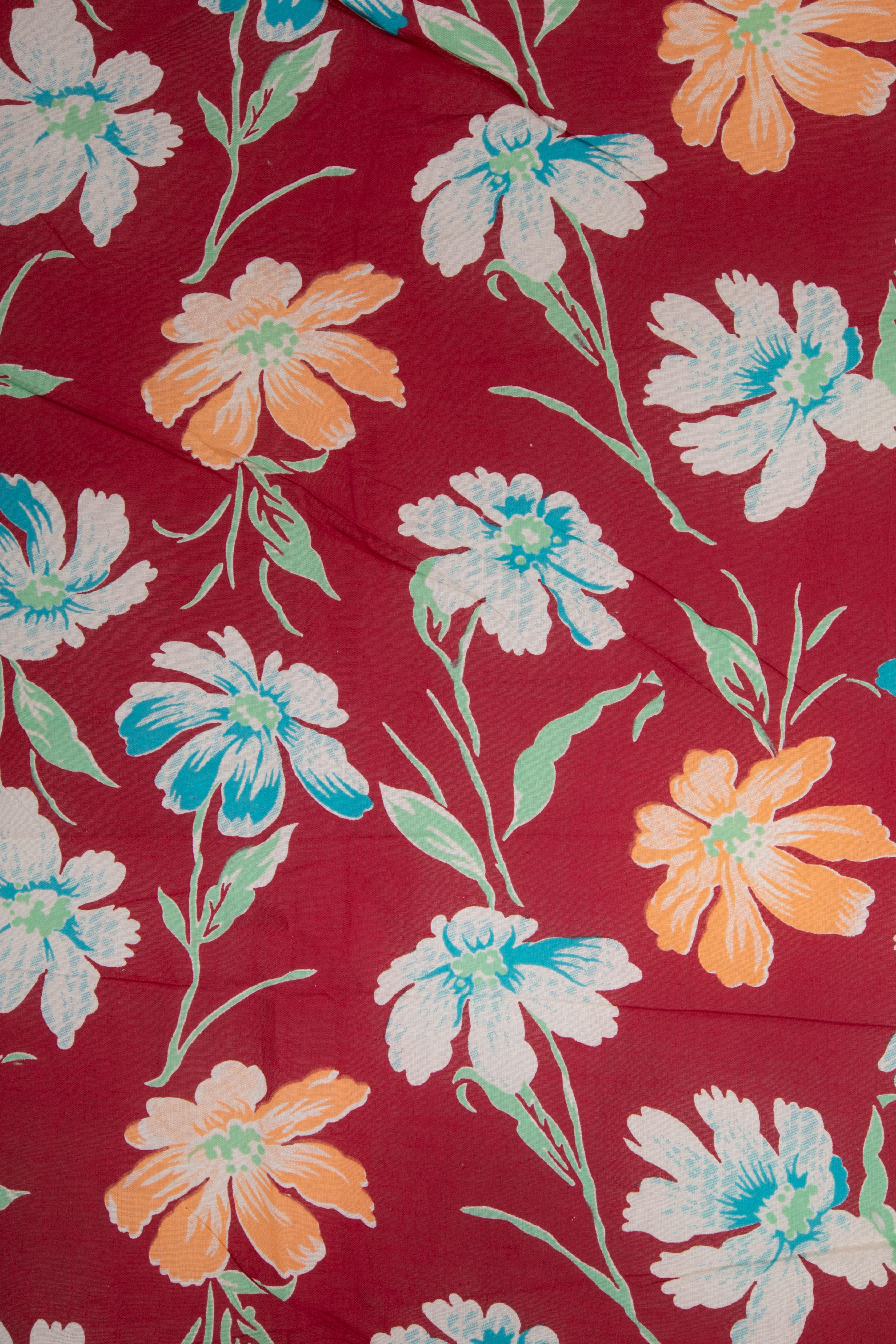 Woven Russian Roller Printed Cotton Fabric Panel, Mid-20th Century or Earlier