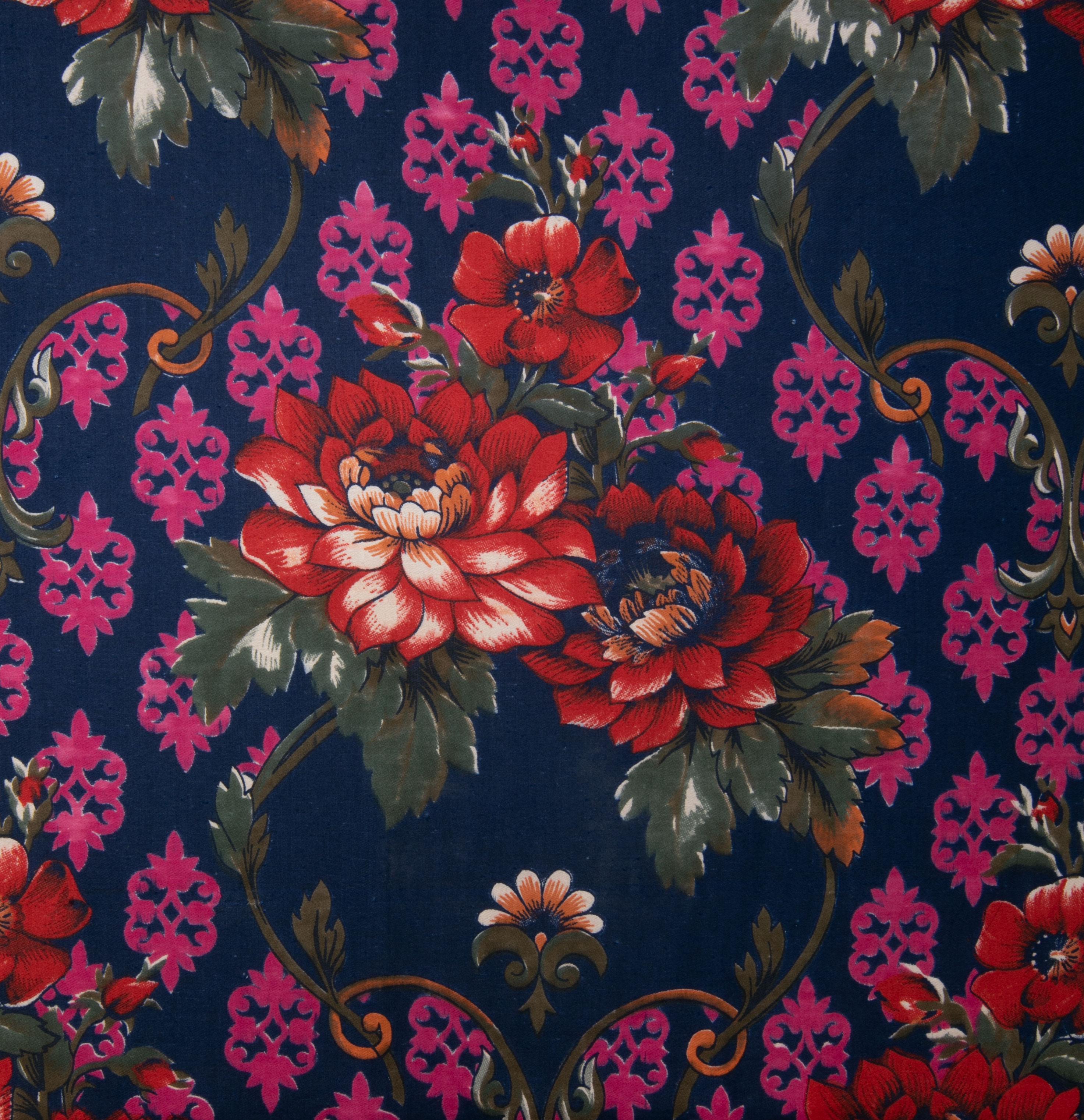 Woven Russian Roller Printed Cotton Fabric Panel, Mid-20th Century or Earlier For Sale