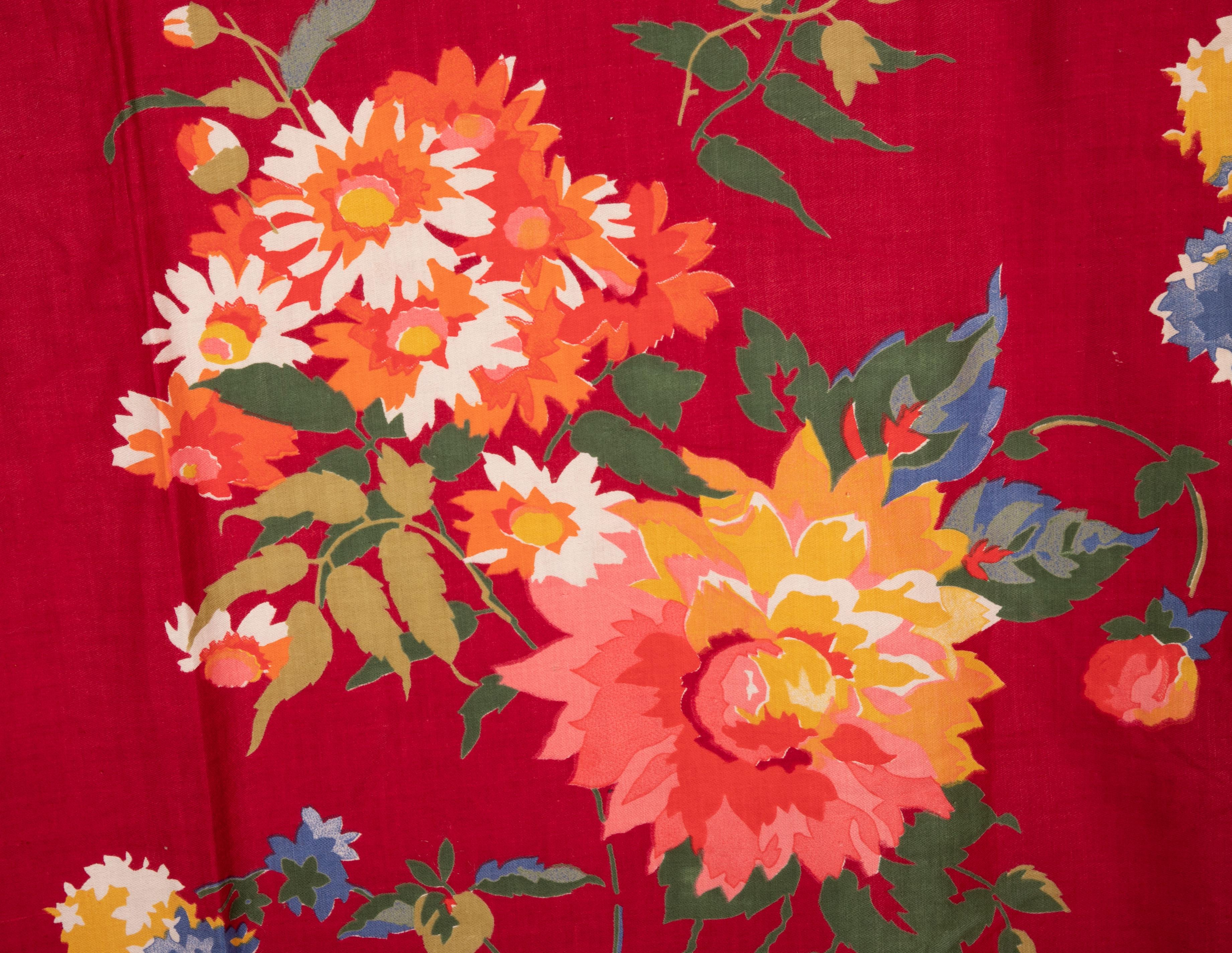 Russian Roller Printed Cotton Fabric Panel, Mid-20th Century or Earlier 1