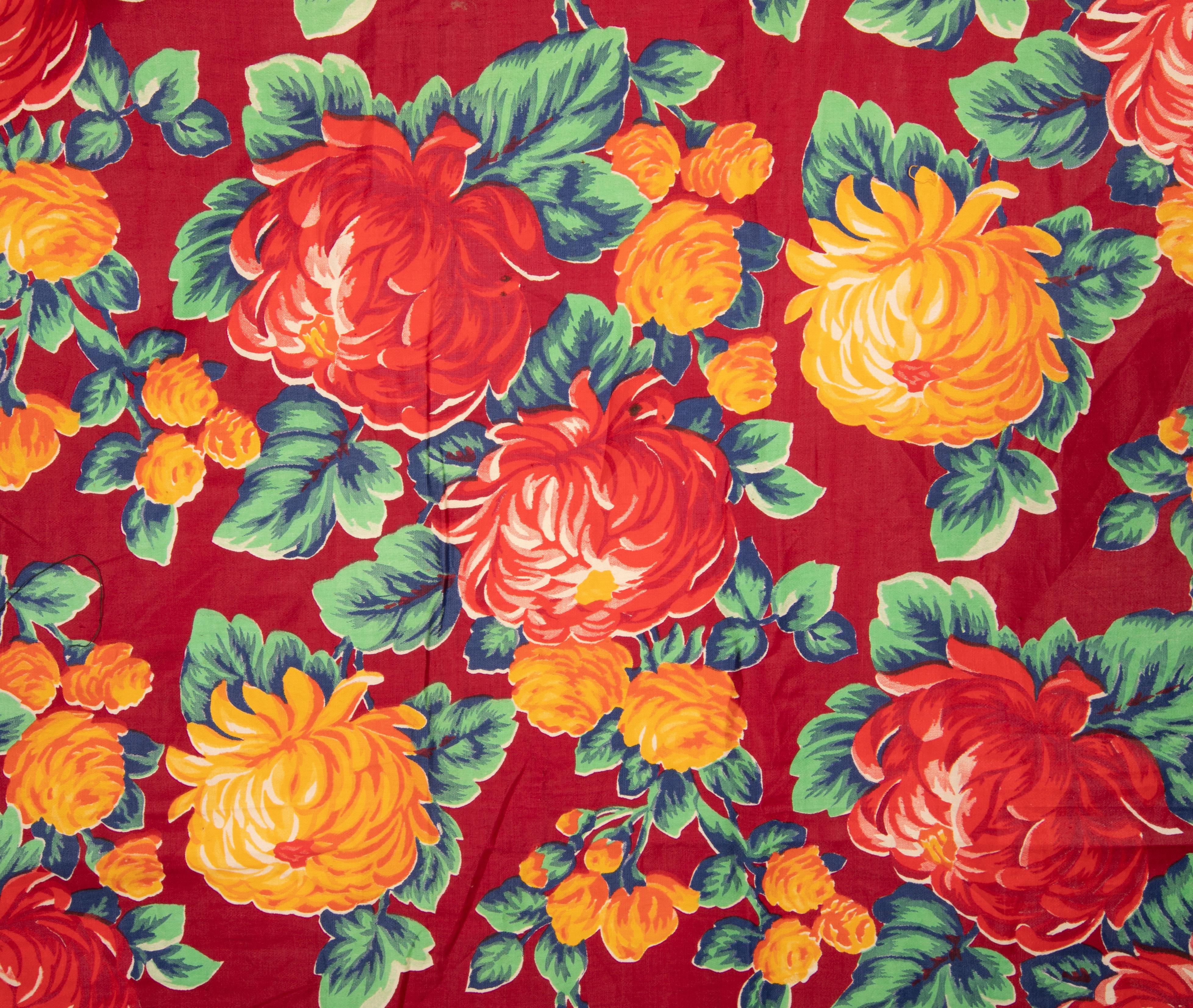 Woven Russian Roller Printed Cotton Fabric Panel, Mid-20th Century or Earlier