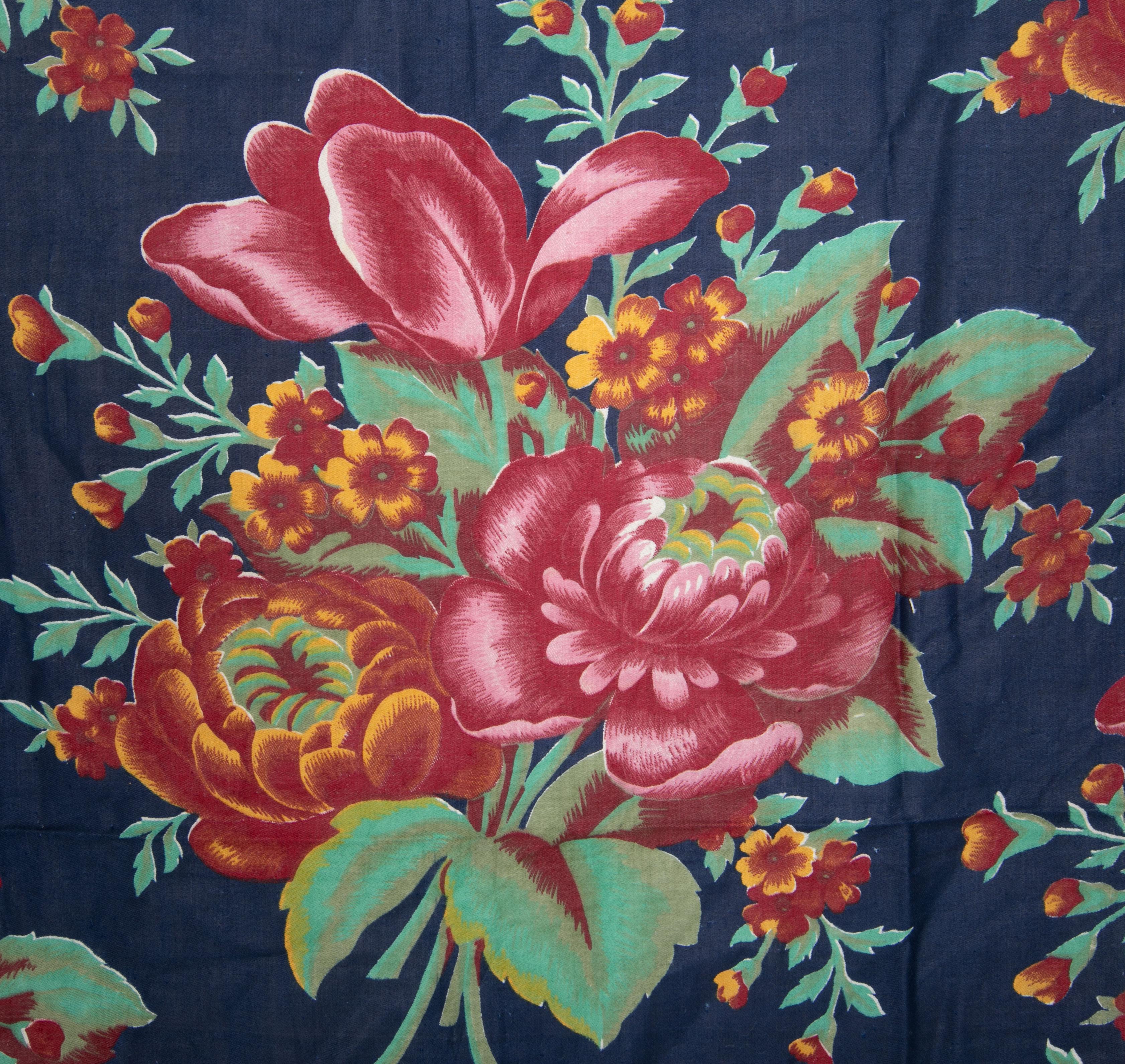 Woven Russian Roller Printed Cotton Fabric Panel, Mid-20th Century or Earlier For Sale