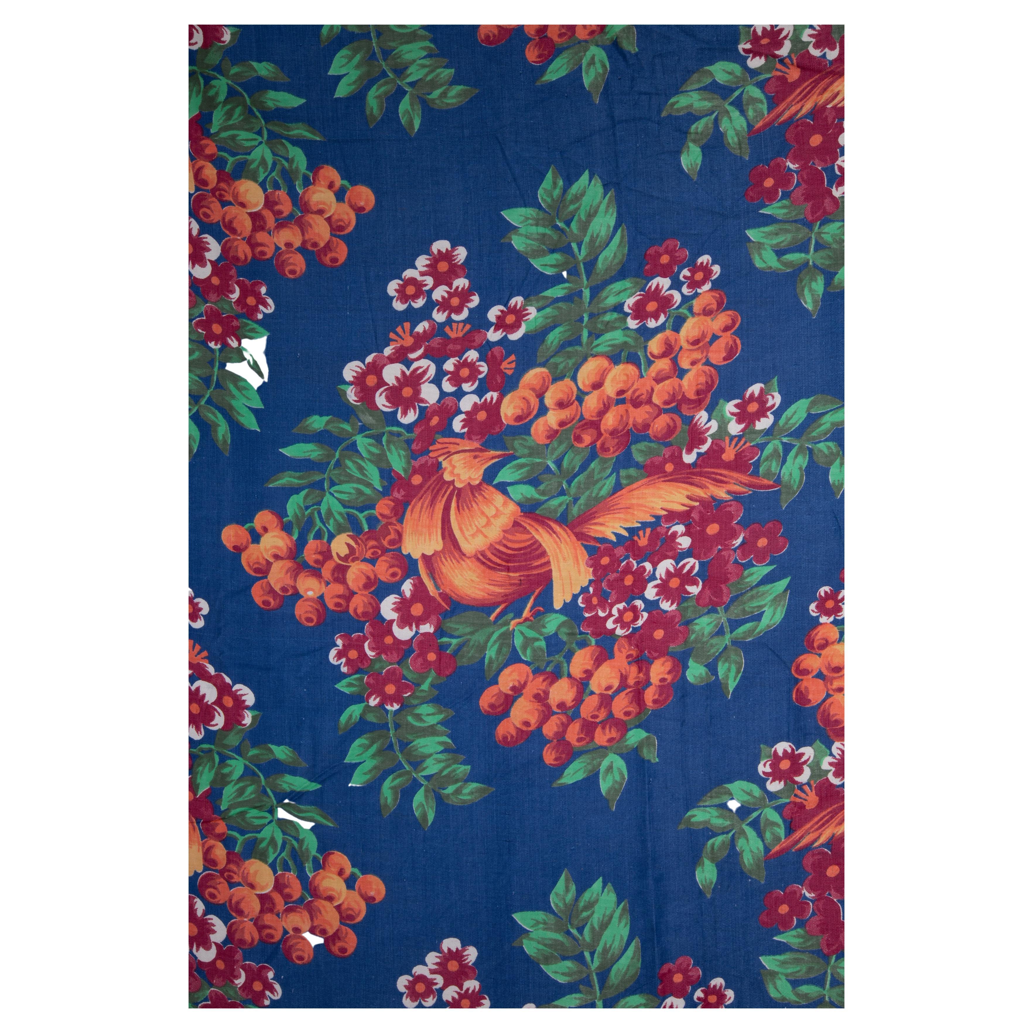 Russian Roller Printed Cotton Fabric Panel, Mid-20th Century or Earlier