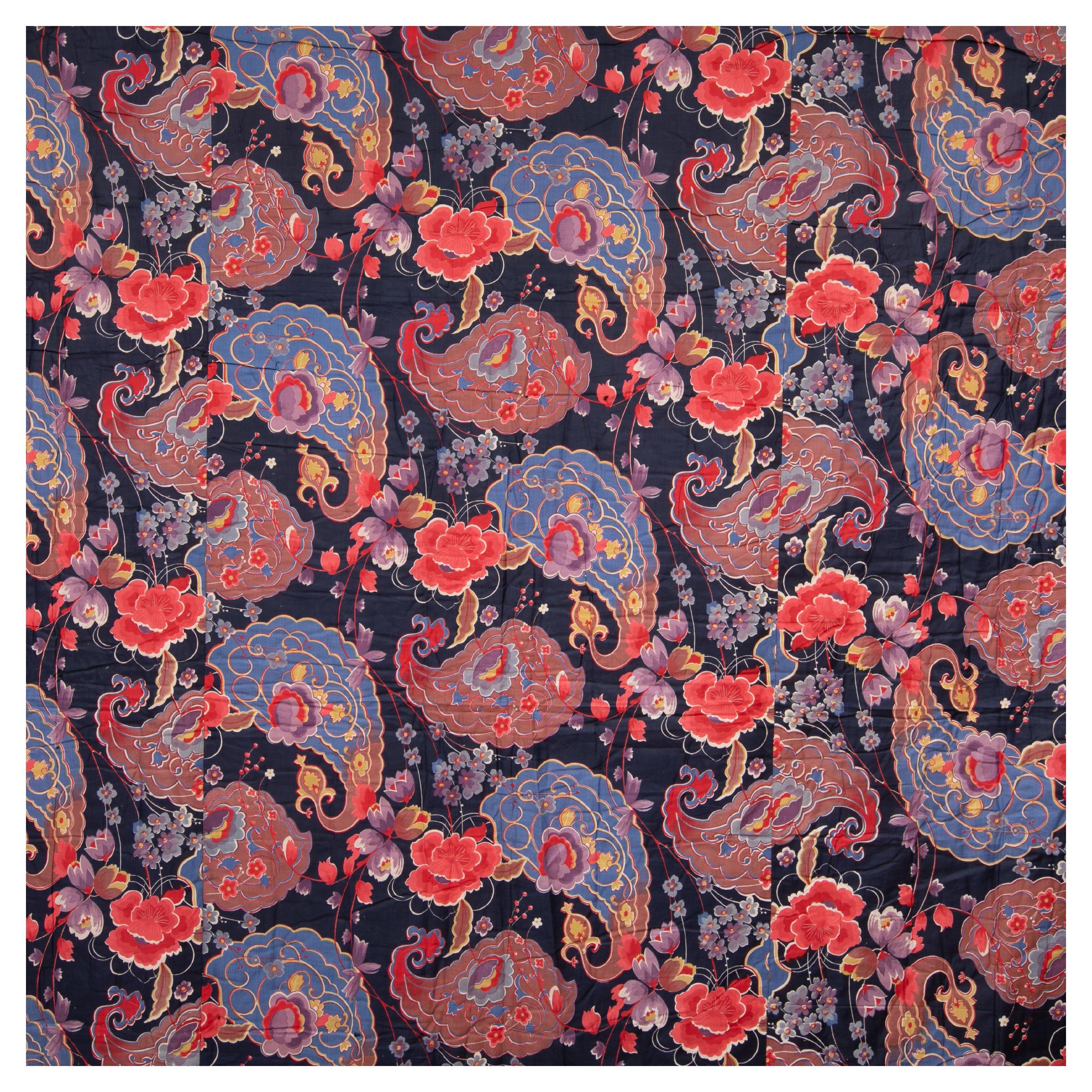 Russian Roller Printed Cotton Fabric Panel, Mid-20th Century or Earlier