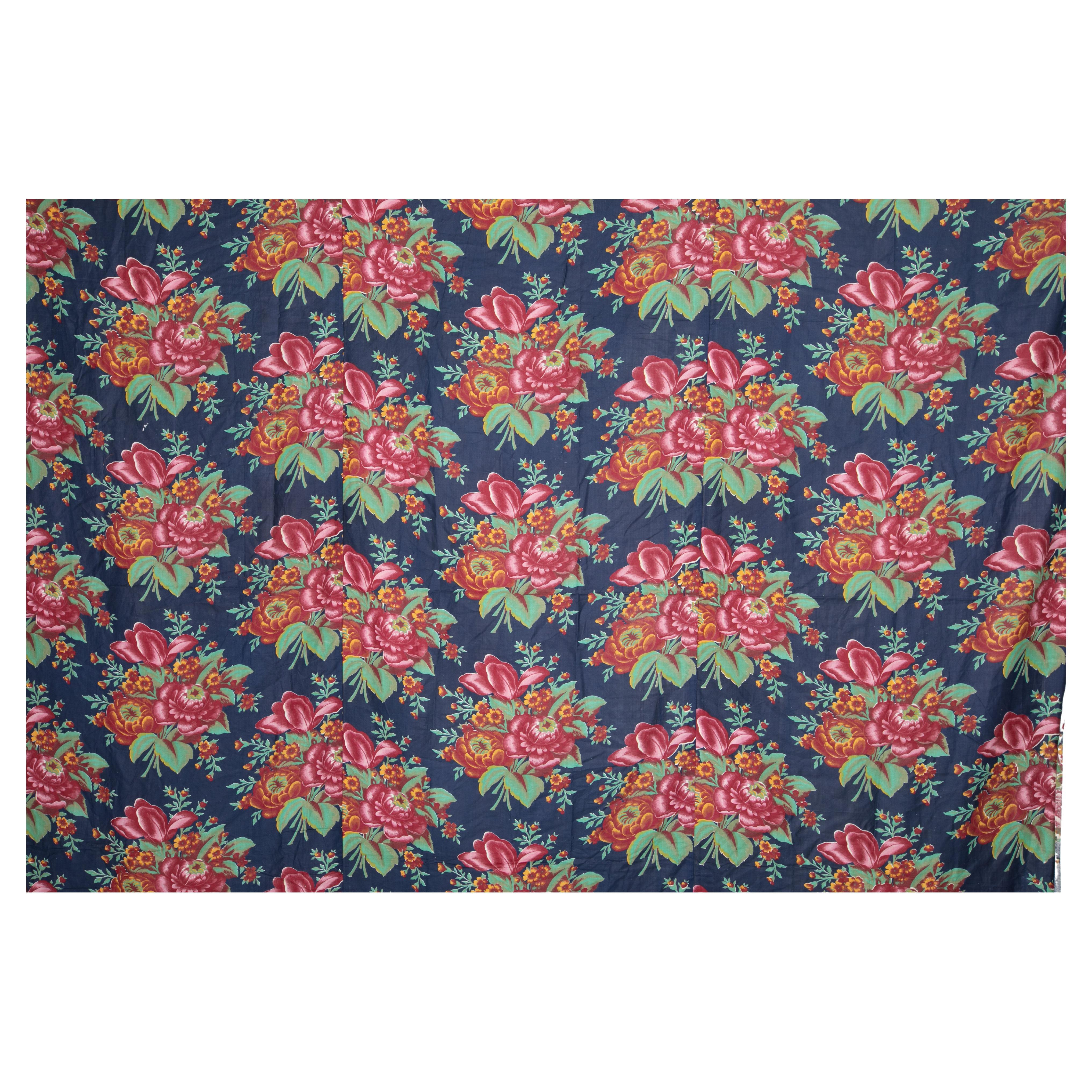 Russian Roller Printed Cotton Fabric Panel, Mid-20th Century or Earlier