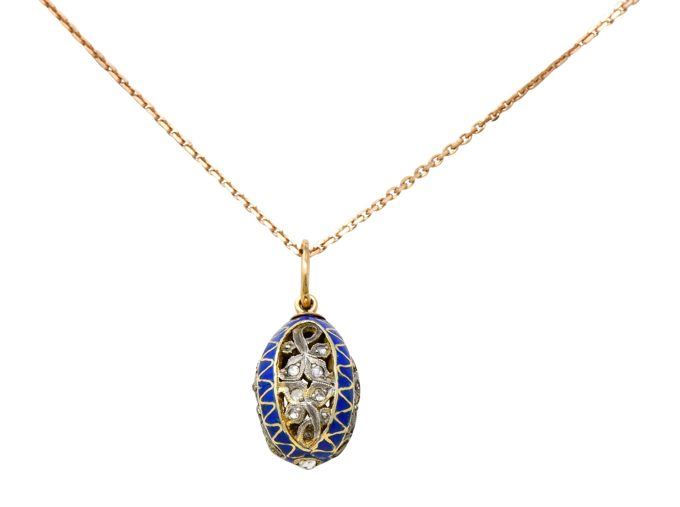 Women's or Men's Russian Rose Cut Diamond Sterling Silver 14 Karat Gold Egg Pendant Necklace