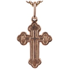 Russian Rose Gold Cross Pendant from St. Petersburg, 1990s