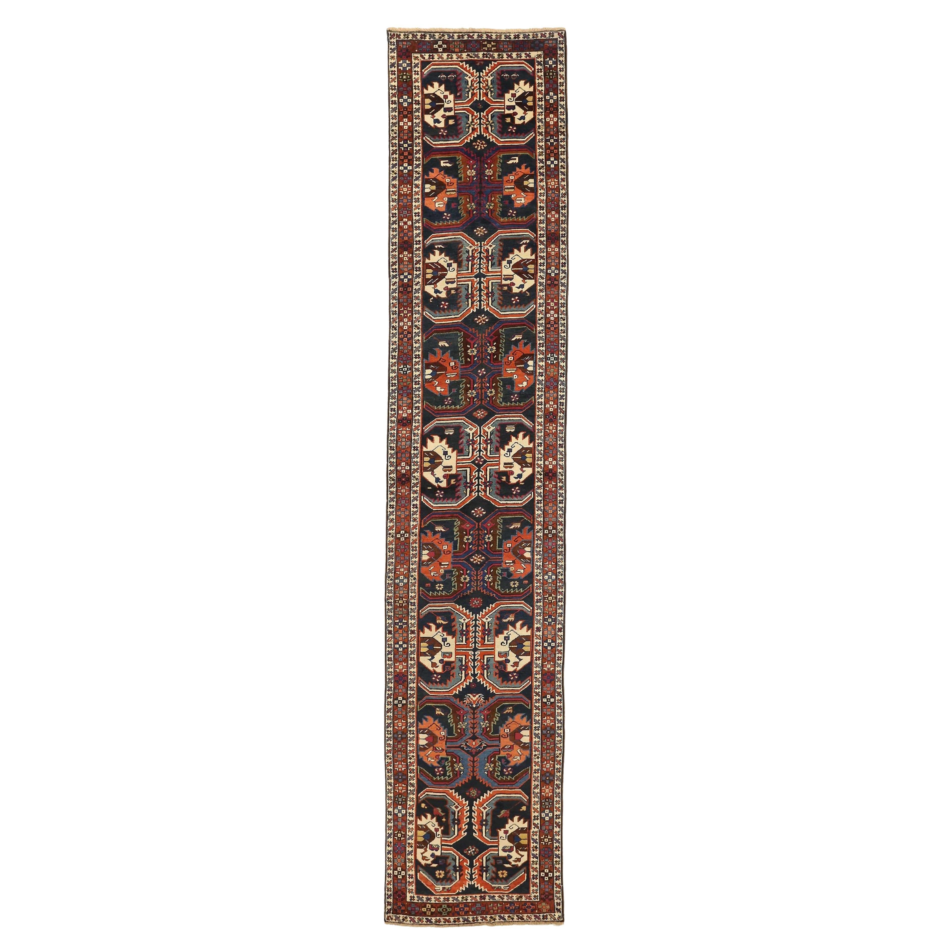 Russischer russischer Läufer um 1910 - Wolle Schwarz Elfenbein Rot 72154
